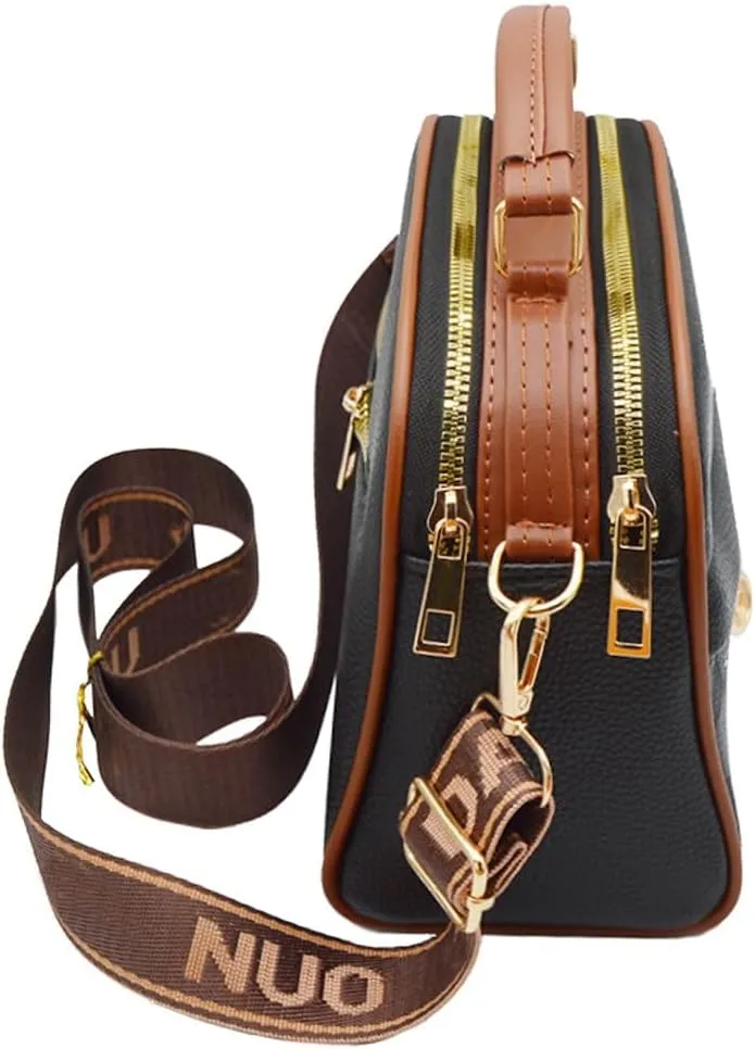 PU Leather Shoulder Bag for Women Small Purse with Detachable Wide Strap Retro Top Handle Bag