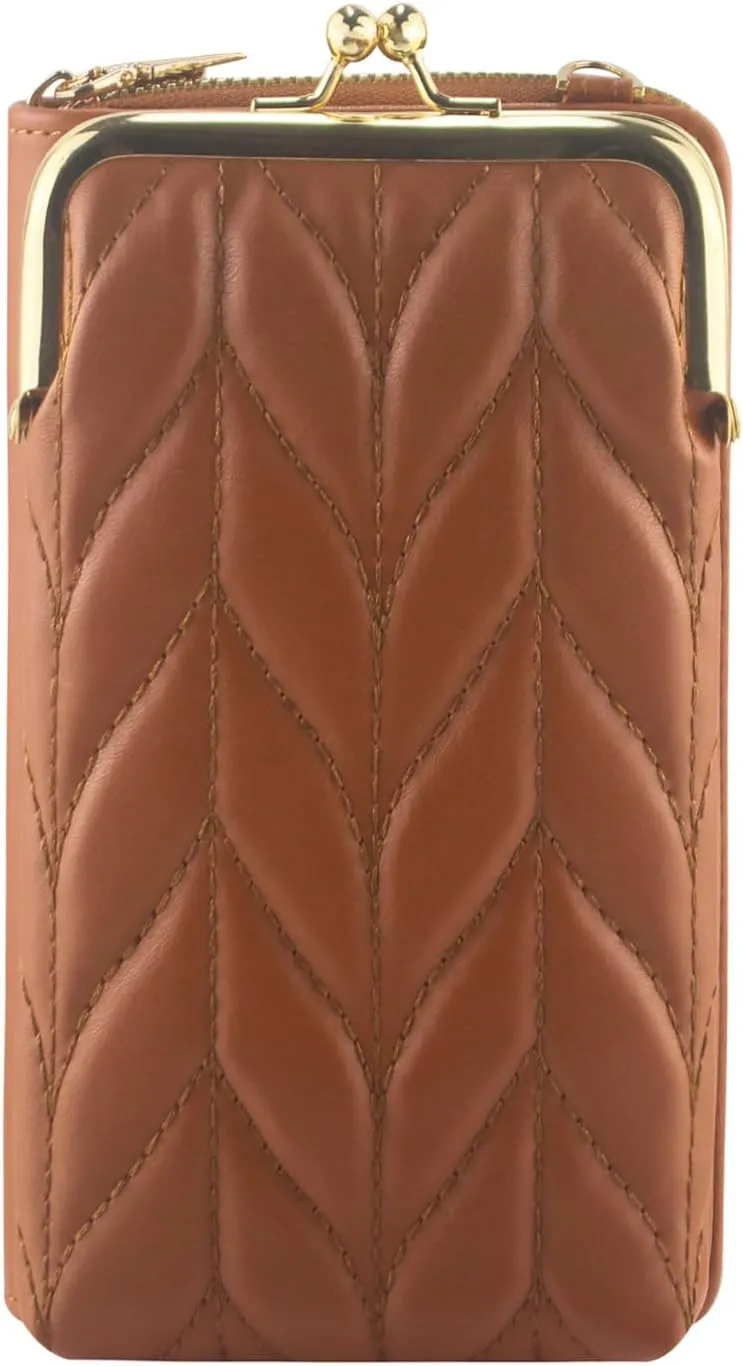 PU Leather Small Crossbody Phone Bag, Kiss Lock Phone Shoulder Bag, Zipper Cash Pocket Purse with Credit Card Slots