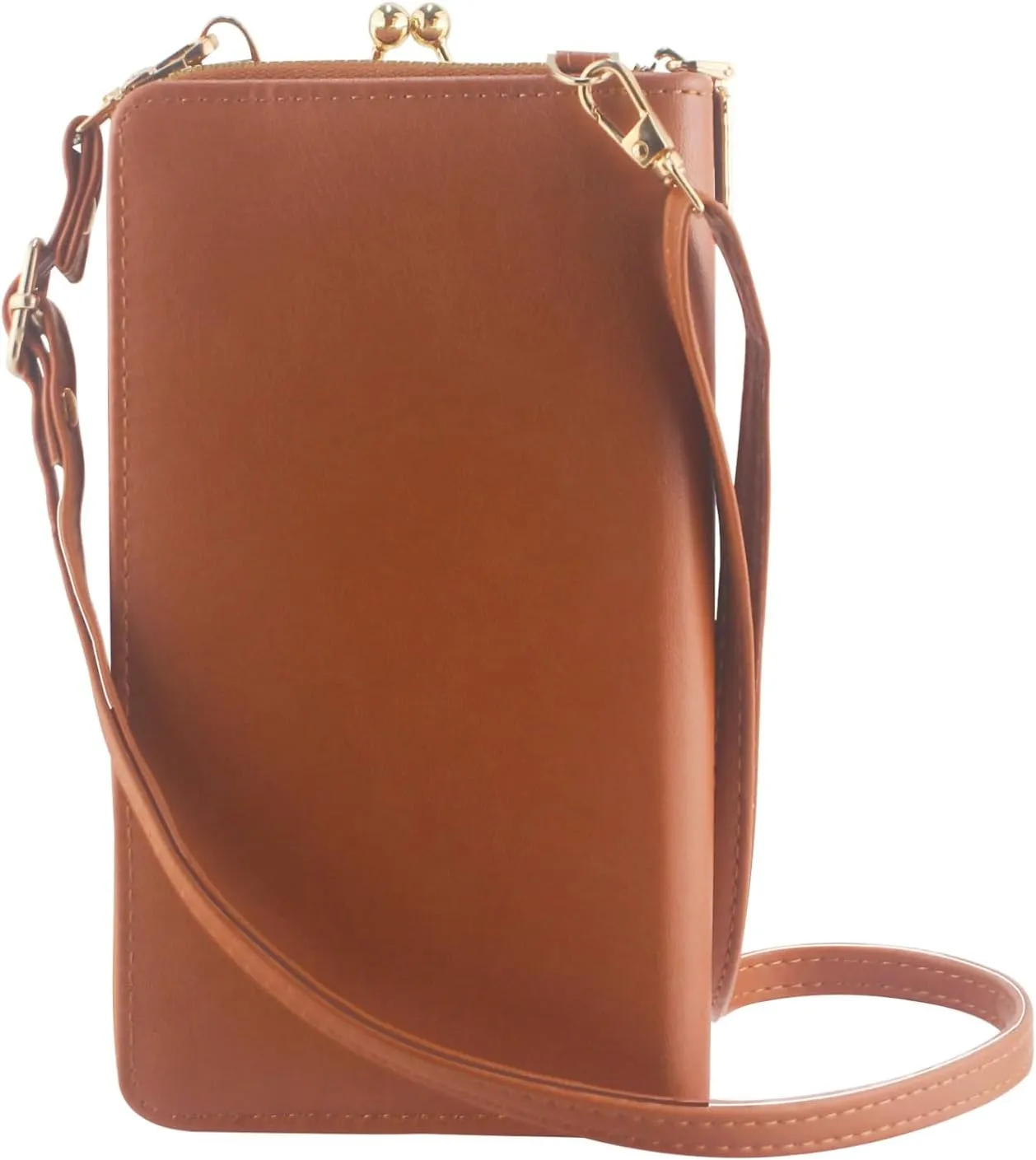 PU Leather Small Crossbody Phone Bag, Kiss Lock Phone Shoulder Bag, Zipper Cash Pocket Purse with Credit Card Slots