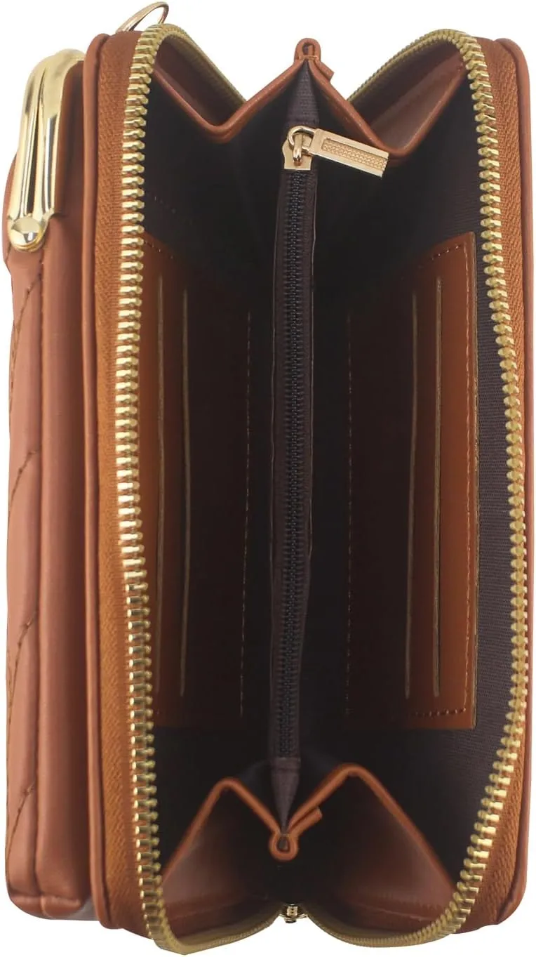 PU Leather Small Crossbody Phone Bag, Kiss Lock Phone Shoulder Bag, Zipper Cash Pocket Purse with Credit Card Slots
