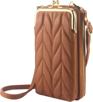 PU Leather Small Crossbody Phone Bag, Kiss Lock Phone Shoulder Bag, Zipper Cash Pocket Purse with Credit Card Slots