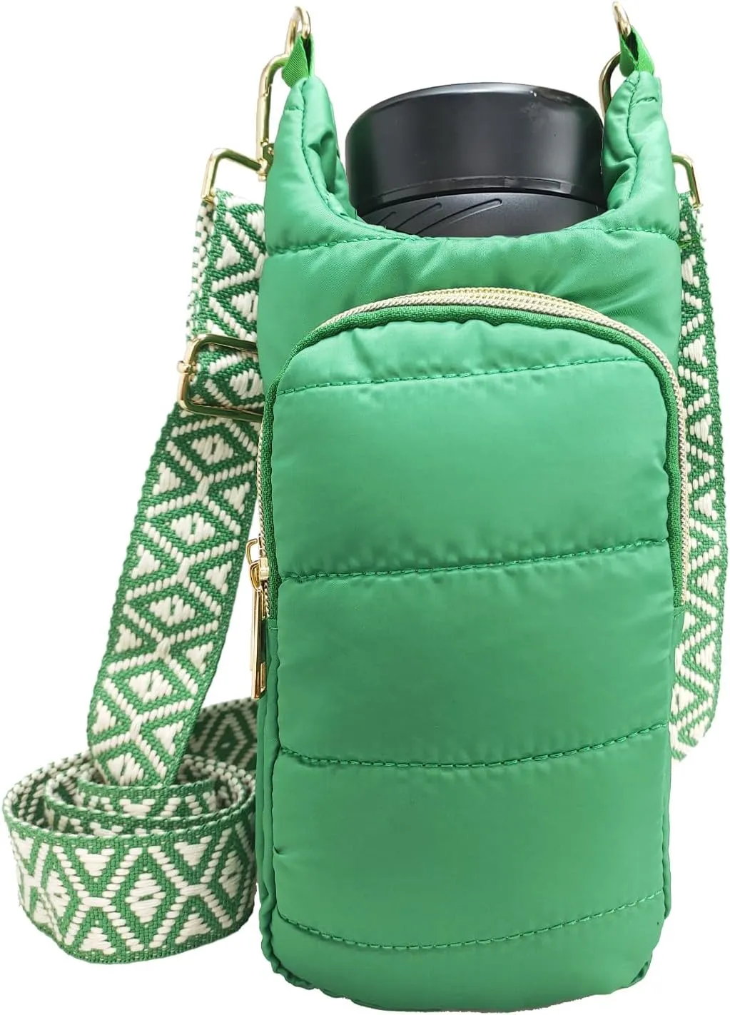 Puffer Water Bottle Holder Quilted Hydrobag Sports Pouch Bag with Adjustable Shoulder Strap Flask Sling Bag