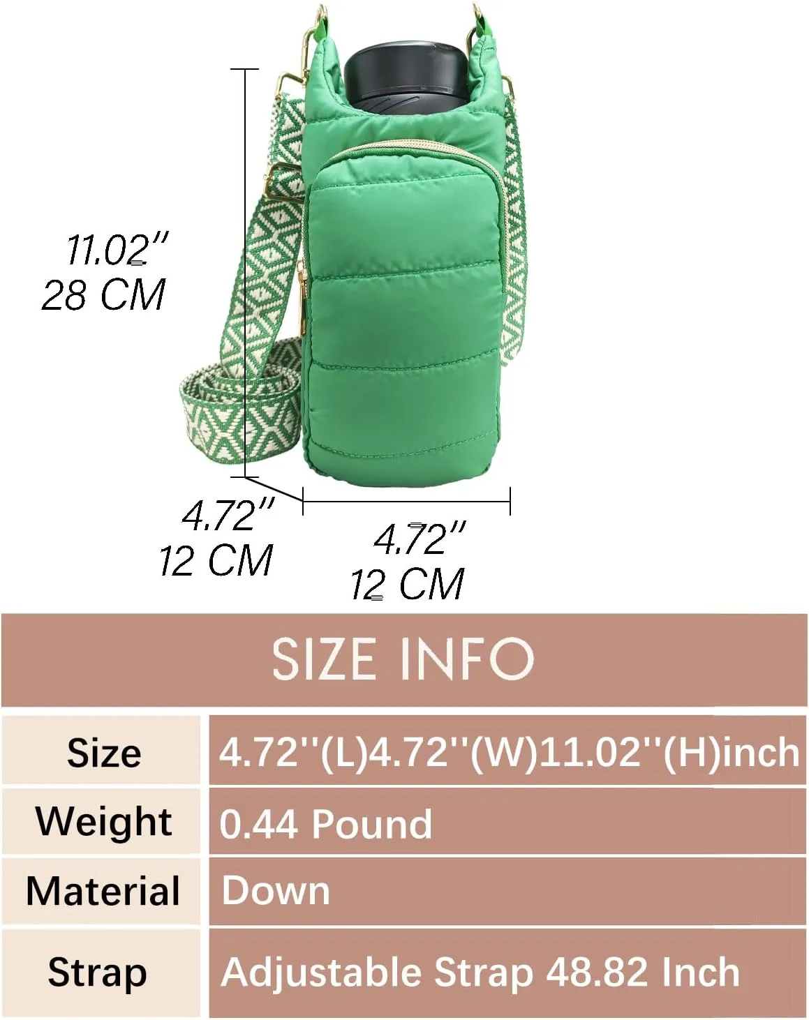 Puffer Water Bottle Holder Quilted Hydrobag Sports Pouch Bag with Adjustable Shoulder Strap Flask Sling Bag