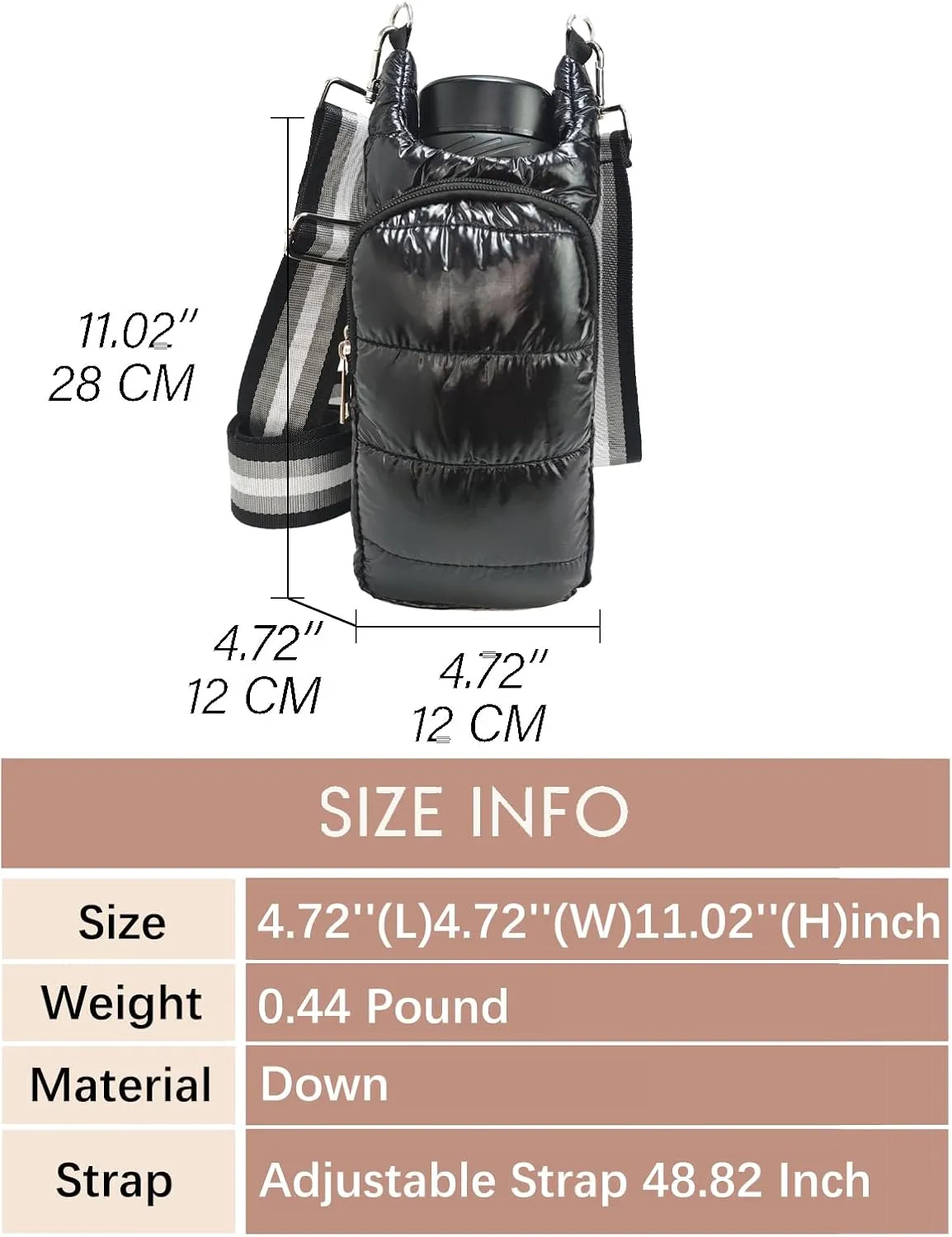 Puffer Water Bottle Holder Quilted Hydrobag Sports Pouch Bag with Adjustable Shoulder Strap Flask Sling Bag