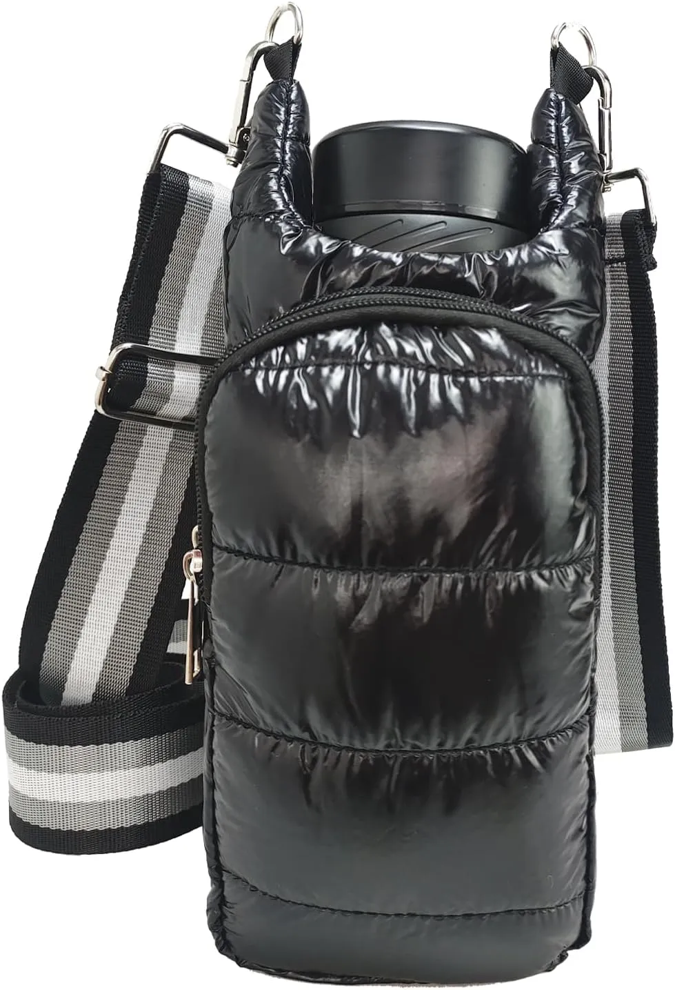 Puffer Water Bottle Holder Quilted Hydrobag Sports Pouch Bag with Adjustable Shoulder Strap Flask Sling Bag