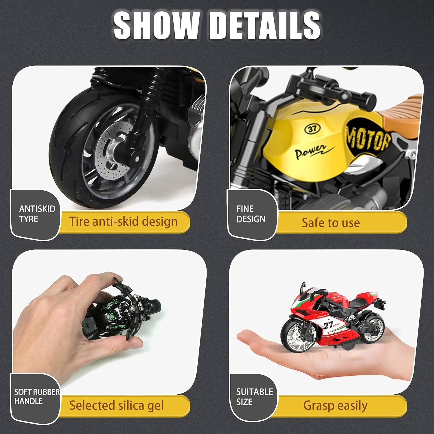 Pull Back Motorcycles 4-Pack with Lights & Sounds - Durable Metal & Plastic Toy Bikes for Kids Ages 3 , Toy Car, Motorcycle Collection, Gift