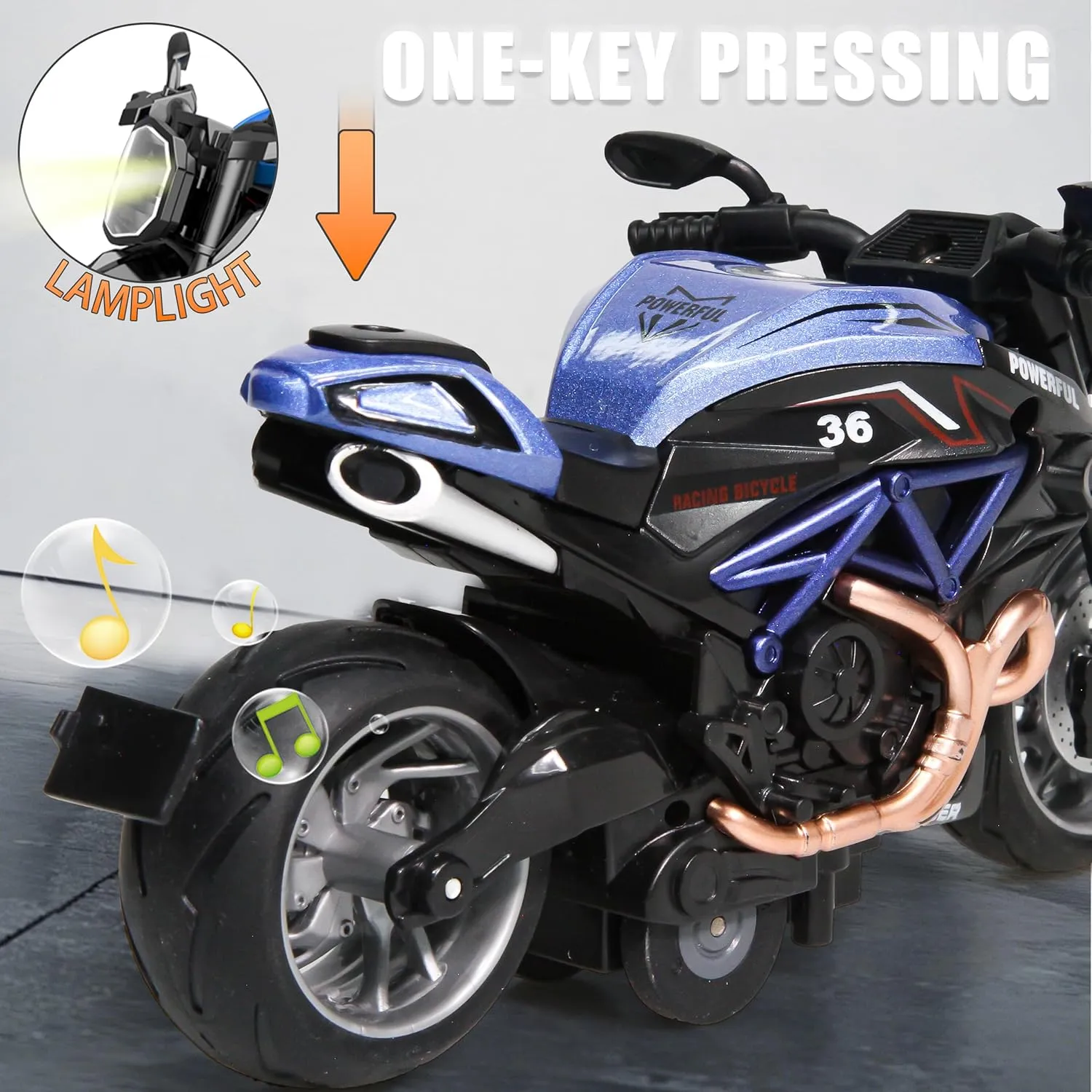 Pull Back Motorcycles 4-Pack with Lights & Sounds - Durable Metal & Plastic Toy Bikes for Kids Ages 3 , Toy Car, Motorcycle Collection, Gift