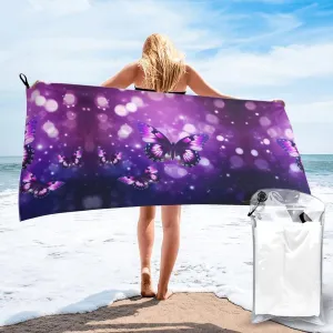 Purple Butterfly Premium Compact Microfiber Travel Towel-Featherlight & Quick Dry,Sand-Resistant Beach Towel for Swimming,Camping,Vacation Essentials with Carry Pouch