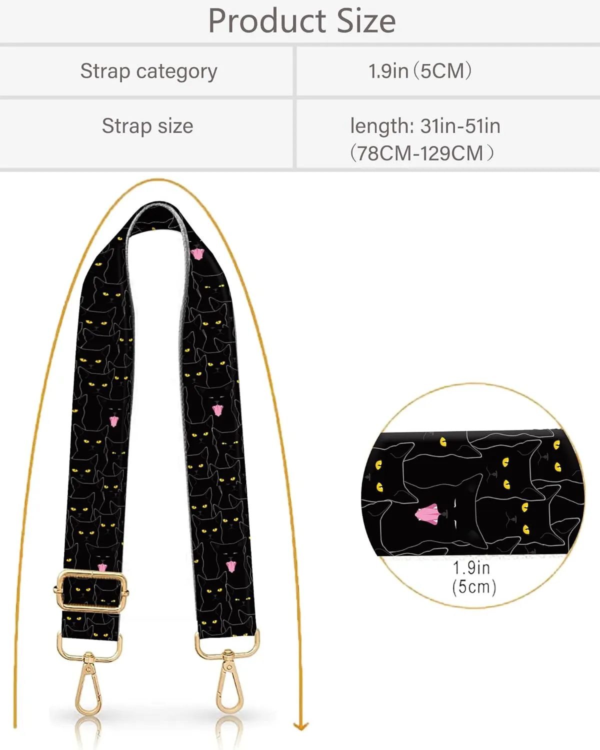 Purse Straps Replacement Crossbody, 2" Wide Shoulder Strap Adjustable, Gold Buckle Canvas Bag Handbag Belts