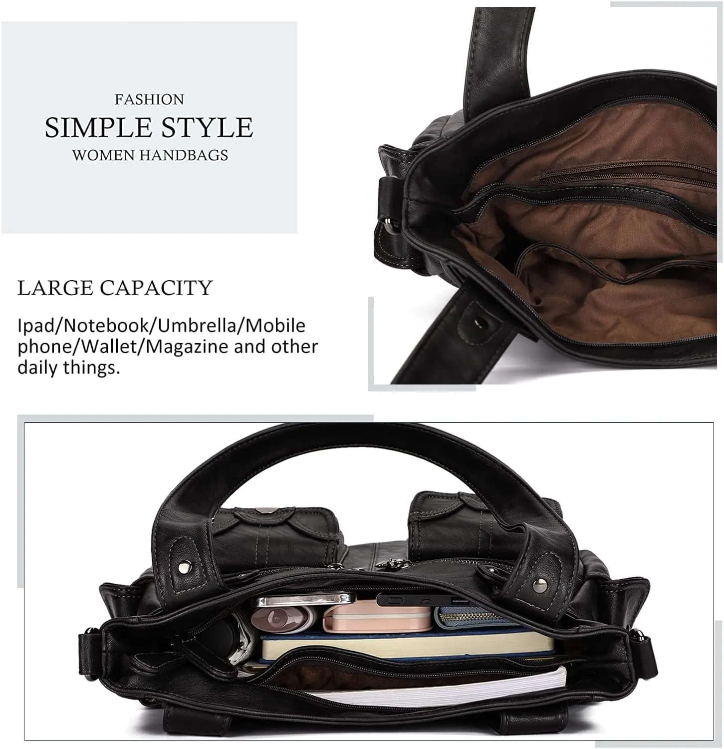 Purses and Handbags for Women Large Hobo Shoulder Bags Soft PU Leather Multi-Pocket Tote Bag