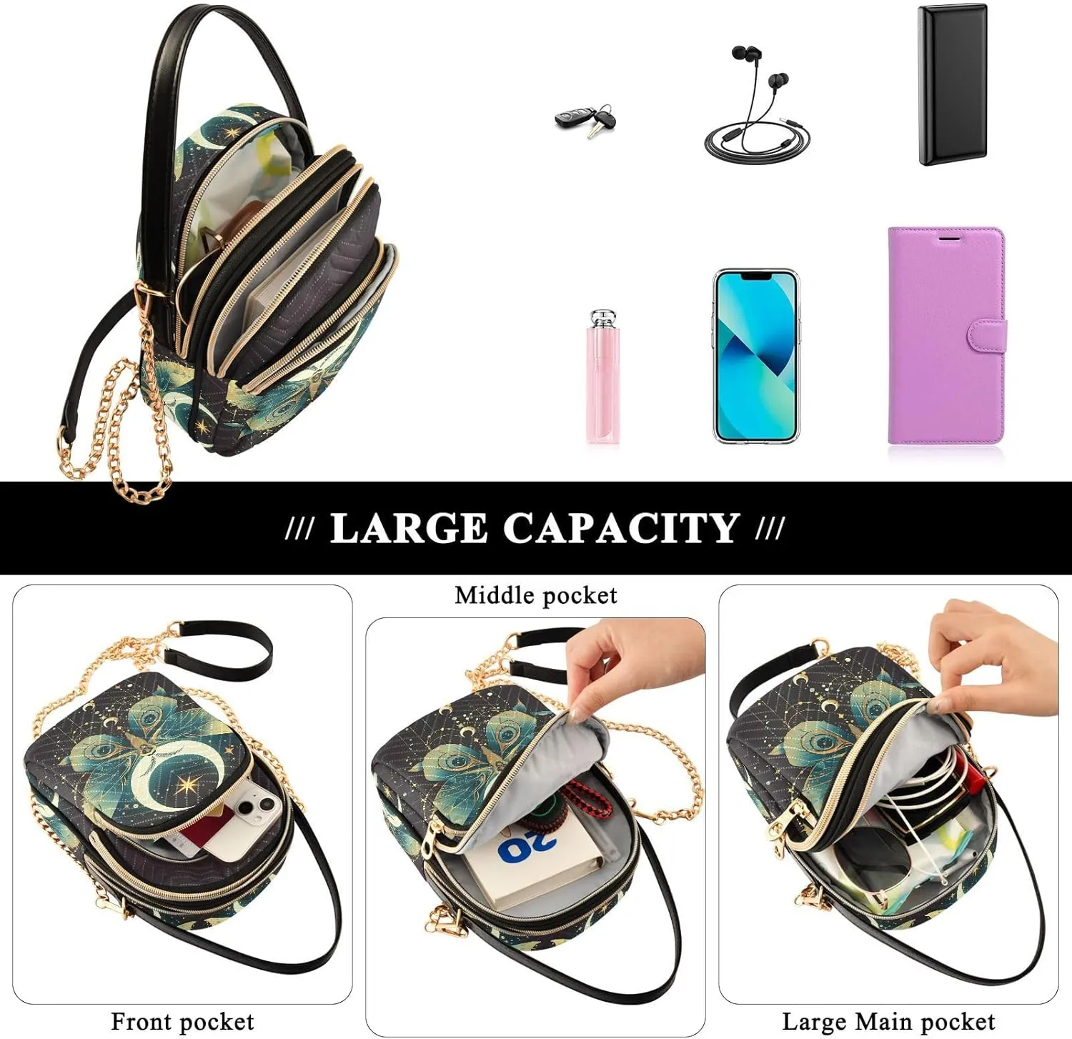Quilted Crossbody Bags for Women Trendy, Women's Crossbody Handbags Butterfly Travel Cell Phone Purses Bags