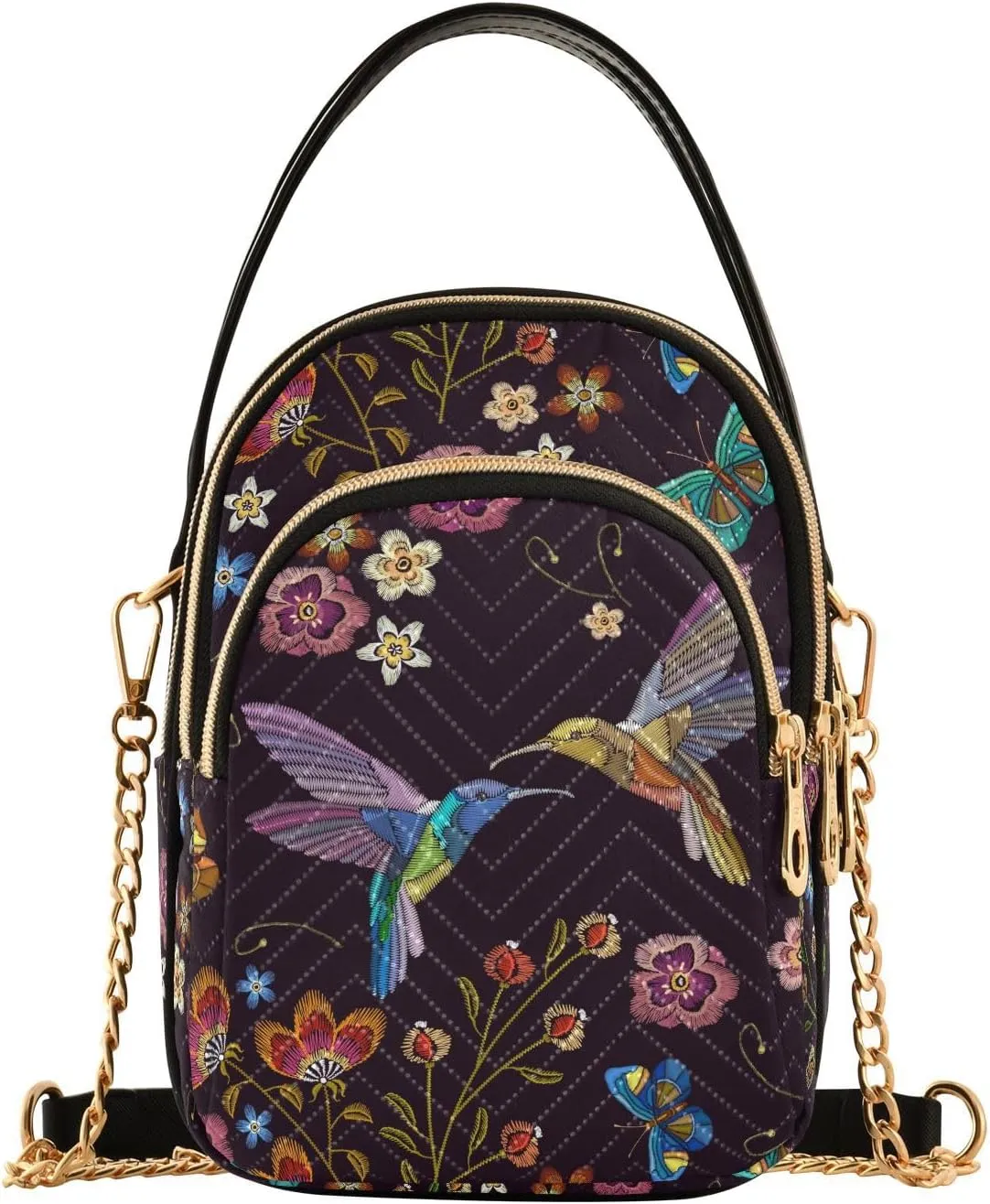 Quilted Crossbody Bags for Women Trendy, Women's Crossbody Handbags Pink Butterfly Travel Cell Phone Purses Bags