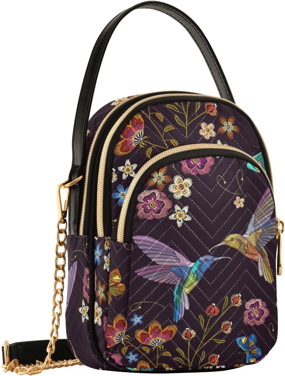 Quilted Crossbody Bags for Women Trendy, Women's Crossbody Handbags Pink Butterfly Travel Cell Phone Purses Bags
