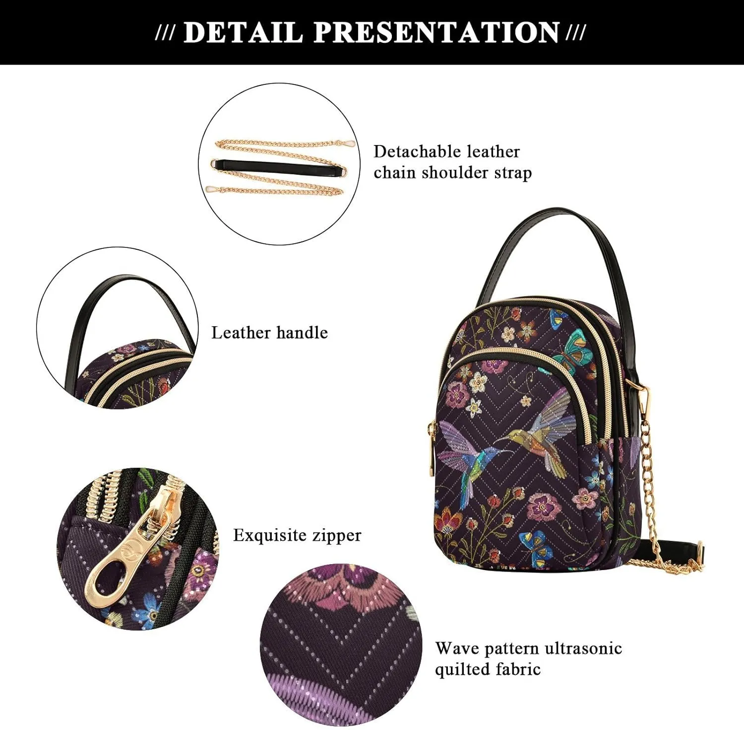 Quilted Crossbody Bags for Women Trendy, Women's Crossbody Handbags Pink Butterfly Travel Cell Phone Purses Bags