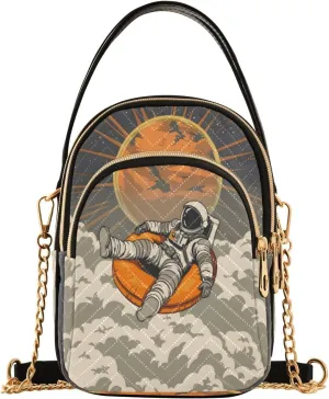 Quilted Crossbody Bags for Women,Astronaut Floating in Sky Women's Crossbody Handbags Small Travel Purses Phone Bag