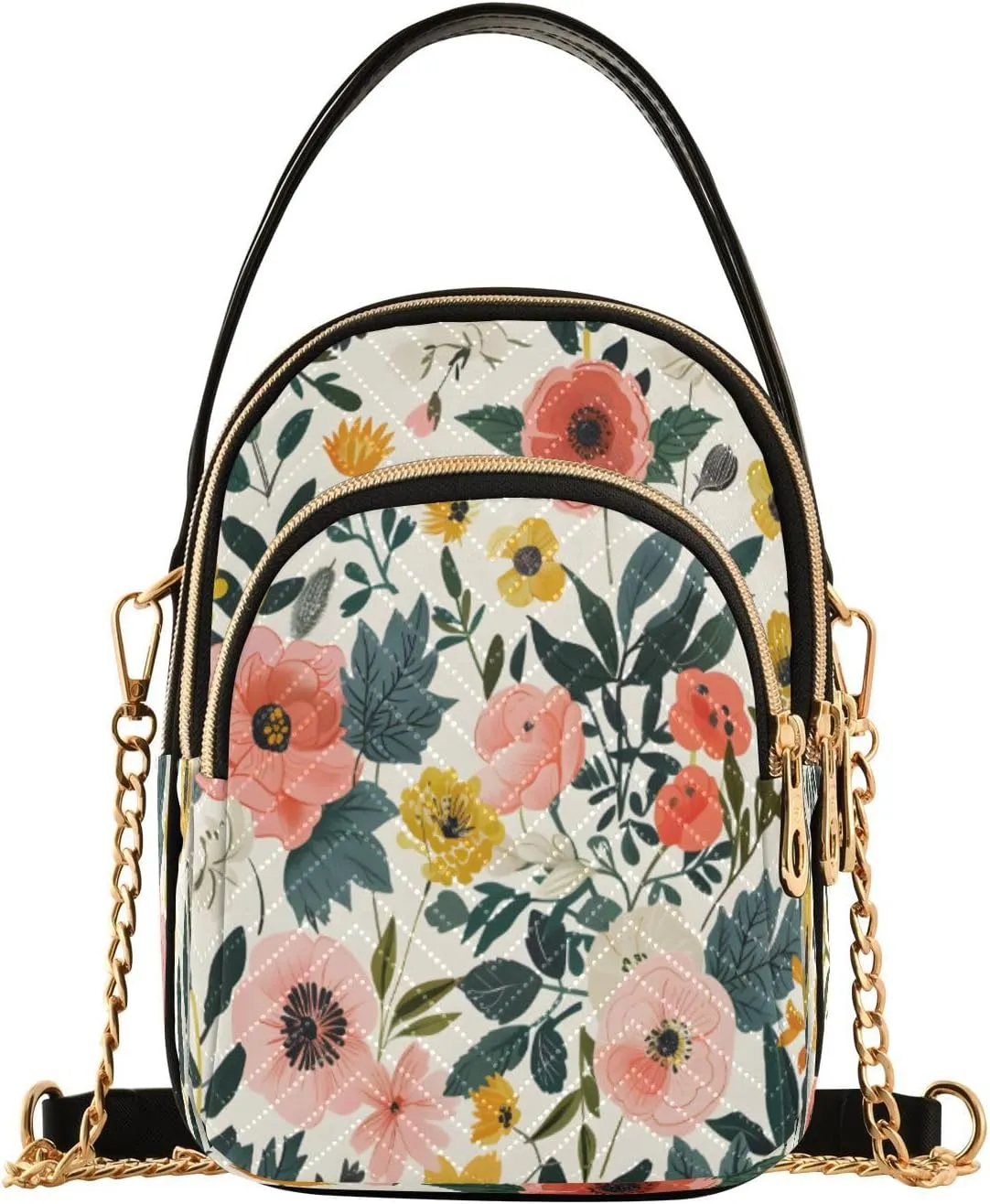 Quilted Crossbody Bags for Women,Botanical Floral Vector Seamless Women's Crossbody Handbags Small Travel Purses Phone Bag