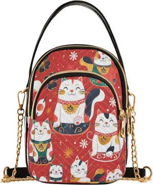 Quilted Crossbody Bags for Women,Lucky Cat Women's Crossbody Handbags Small Travel Purses Phone Bag
