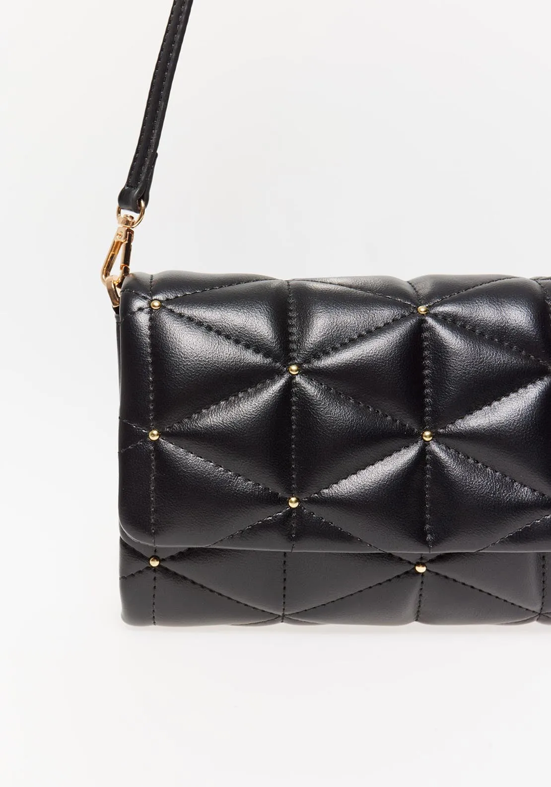 Quilted Crossbody Studs - Black