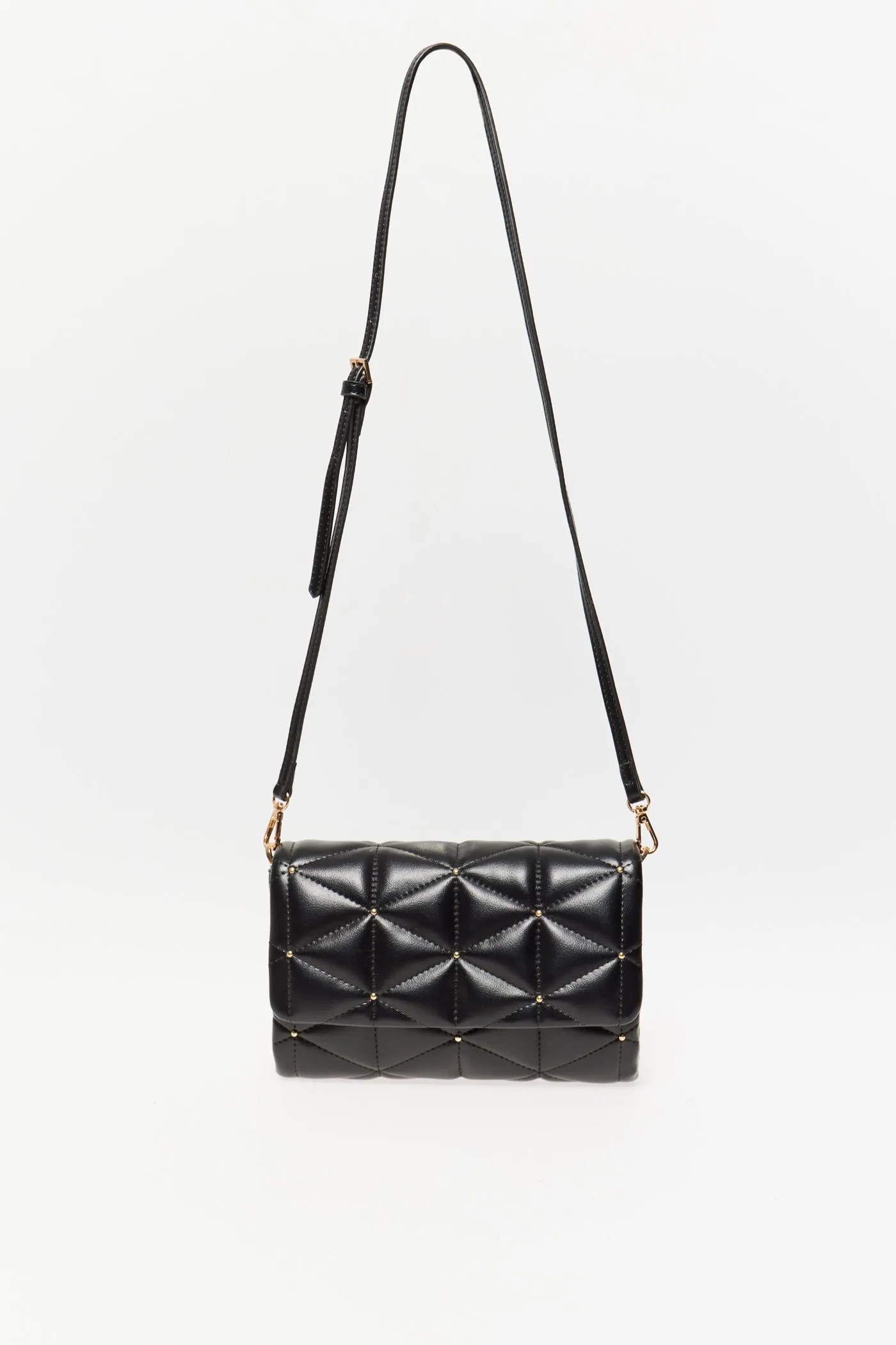 Quilted Crossbody Studs - Black