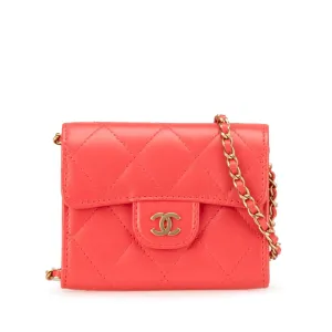 Quilted Lambskin Flap Card Holder on Chain