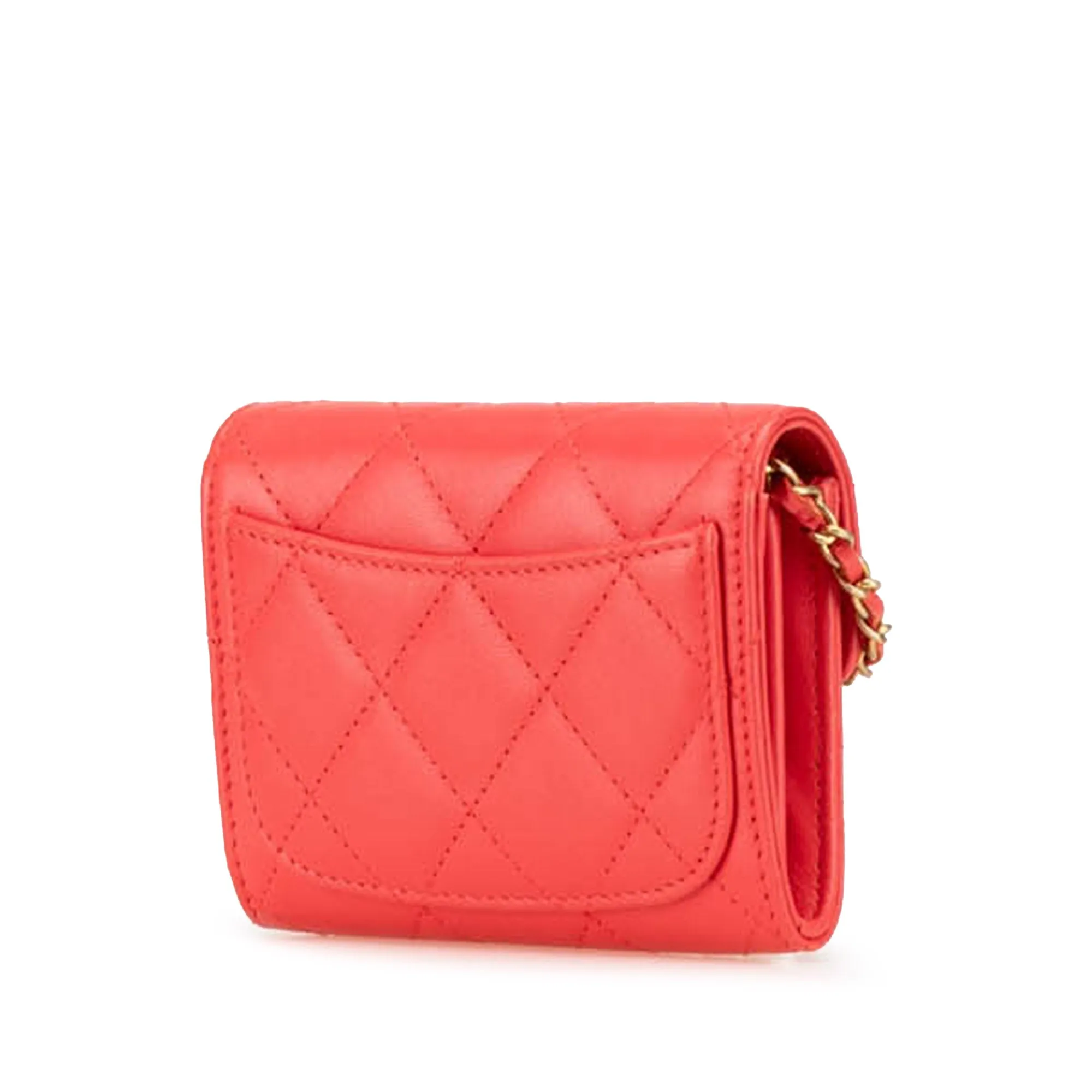 Quilted Lambskin Flap Card Holder on Chain