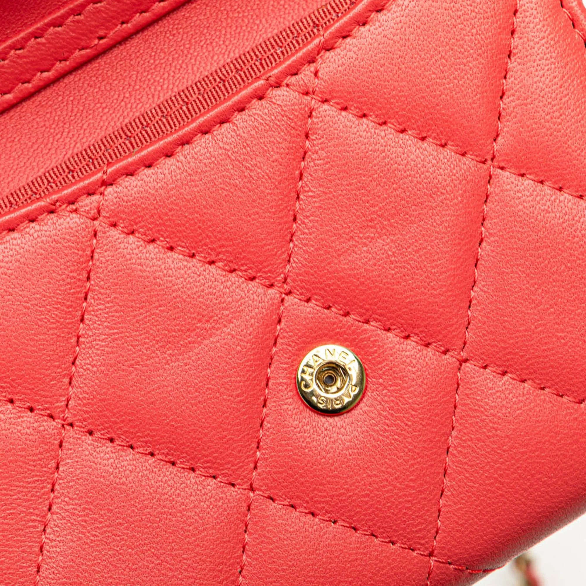 Quilted Lambskin Flap Card Holder on Chain