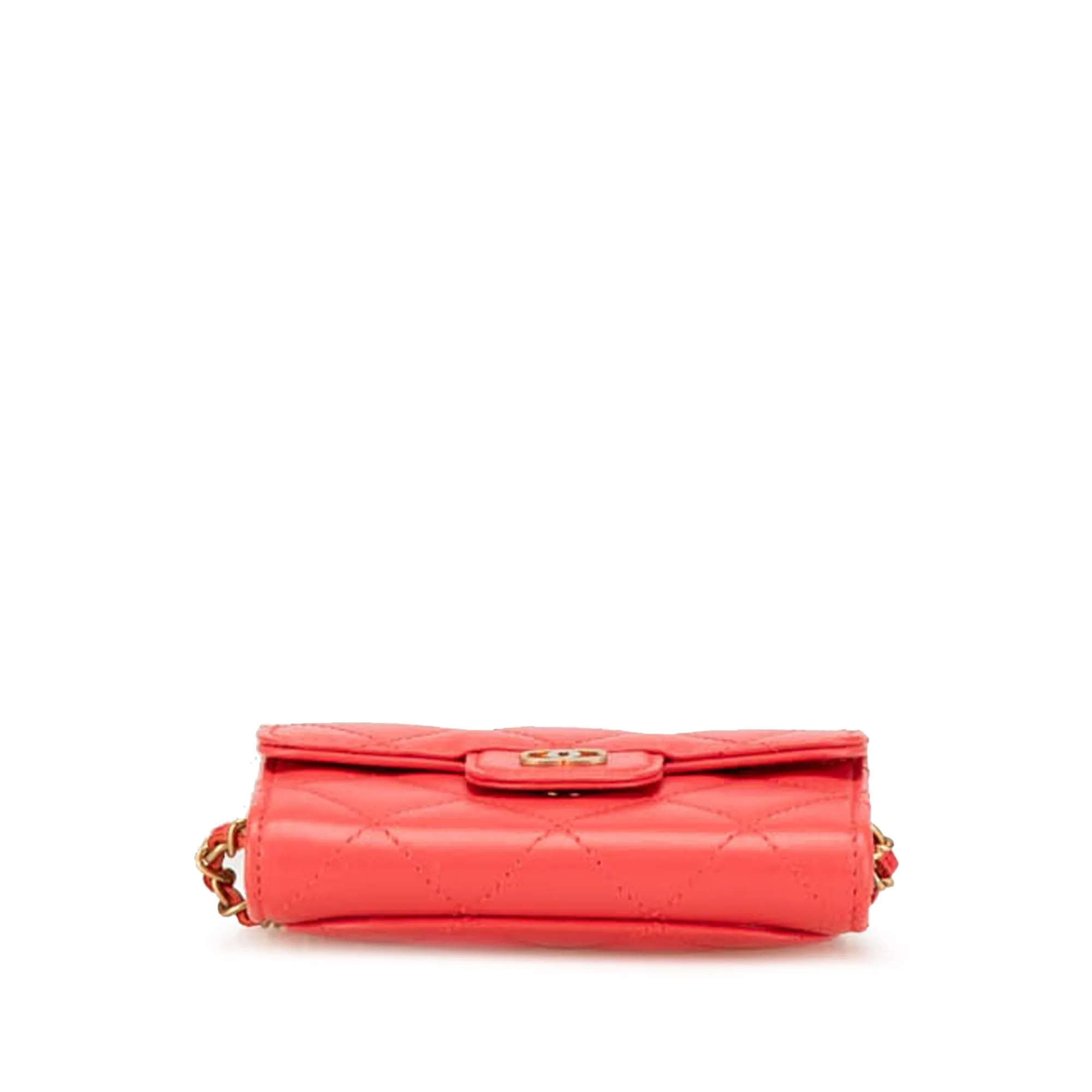 Quilted Lambskin Flap Card Holder on Chain