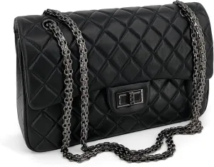 Quilted Leather Crossbody Bags for Women,Soft Lambskin Adjustable Double Chain Strap Shoulder Bag,Designer Flap Purse