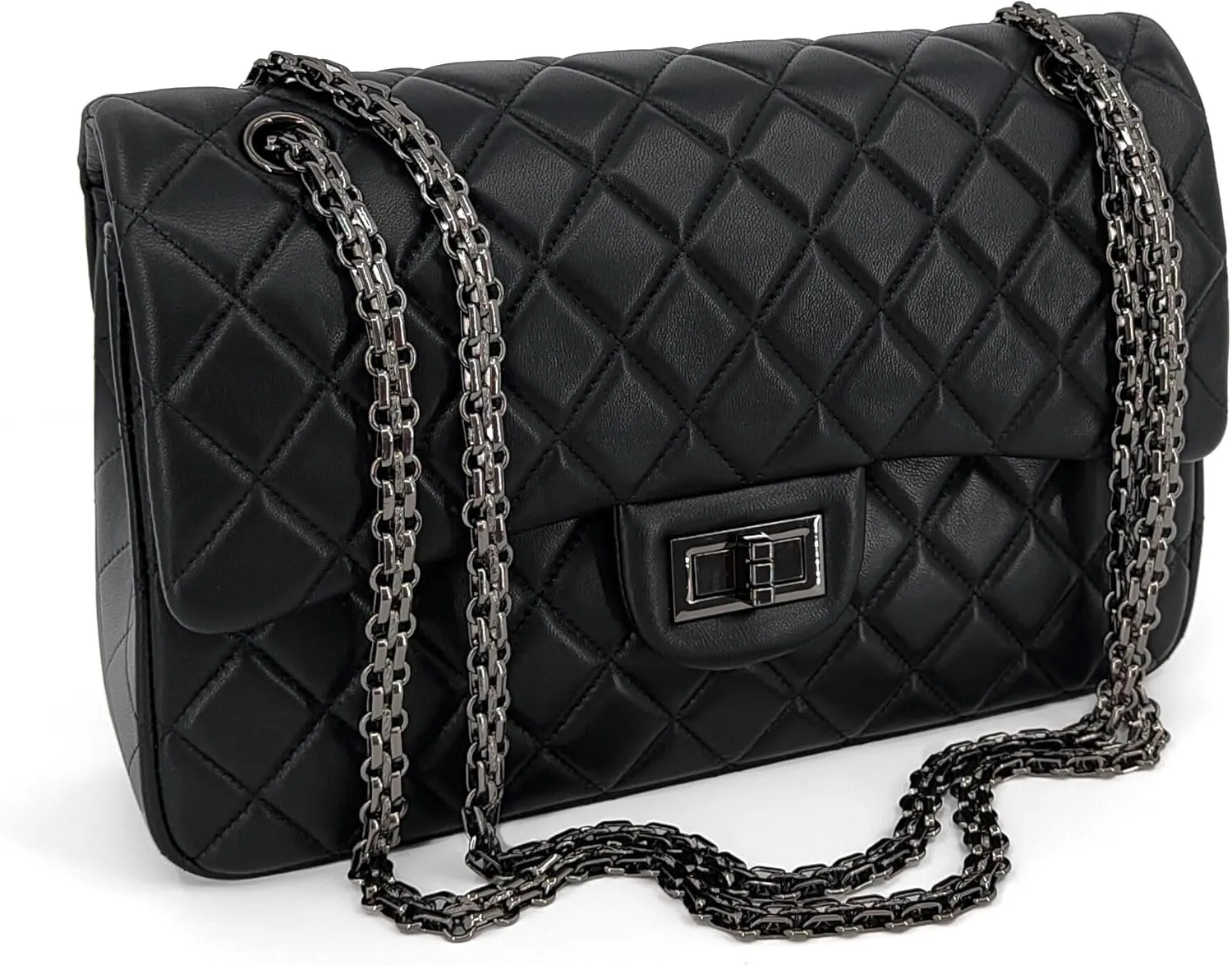 Quilted Leather Crossbody Bags for Women,Soft Lambskin Adjustable Double Chain Strap Shoulder Bag,Designer Flap Purse