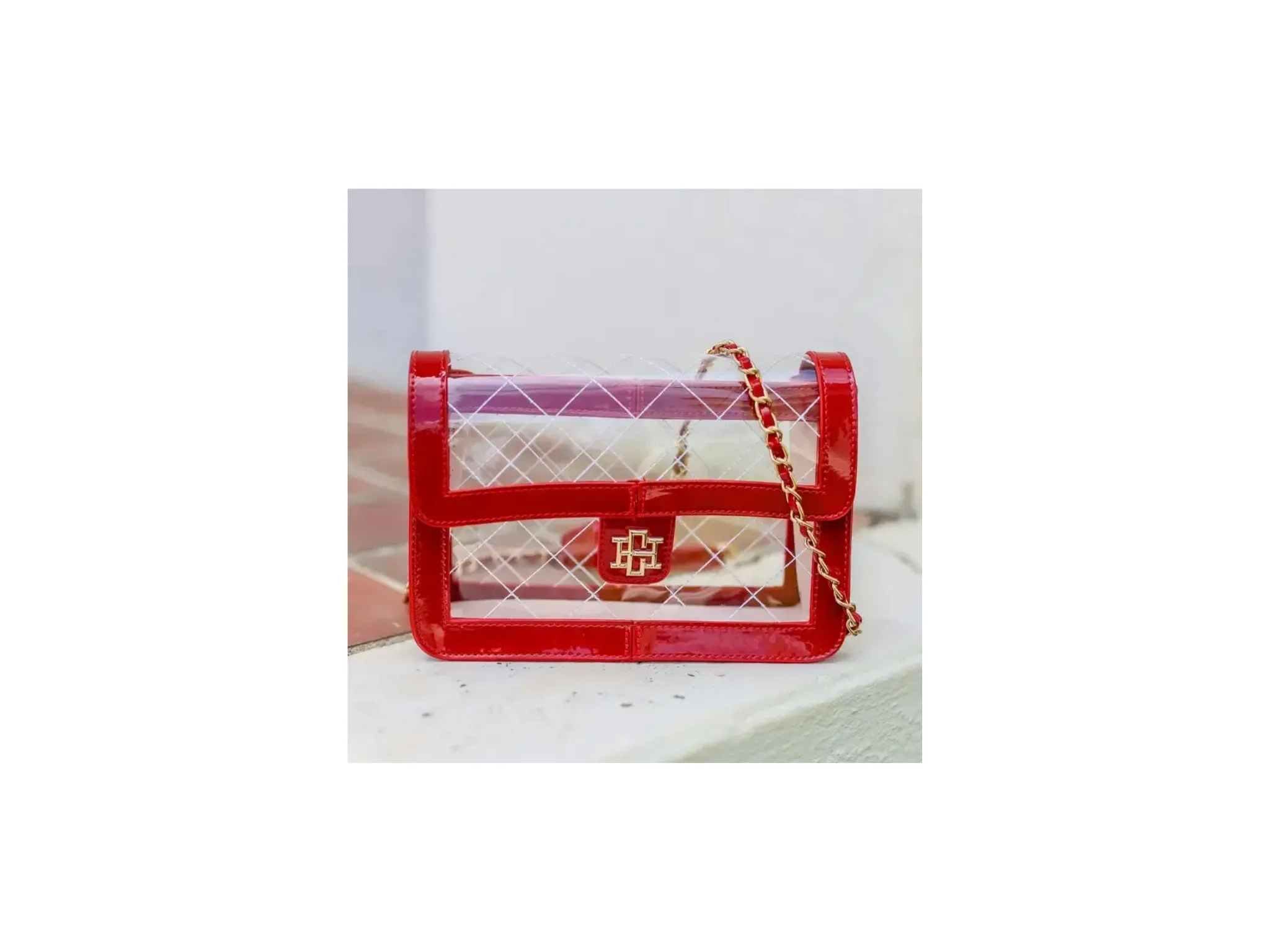 Quinn Quilted Clear Bag-Red Patent