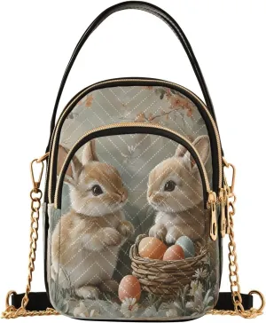 Rabbit Bunny Egg Flower Crossbody Bag for Women Mini Cell Phone Purse Women's Shoulder Handbag