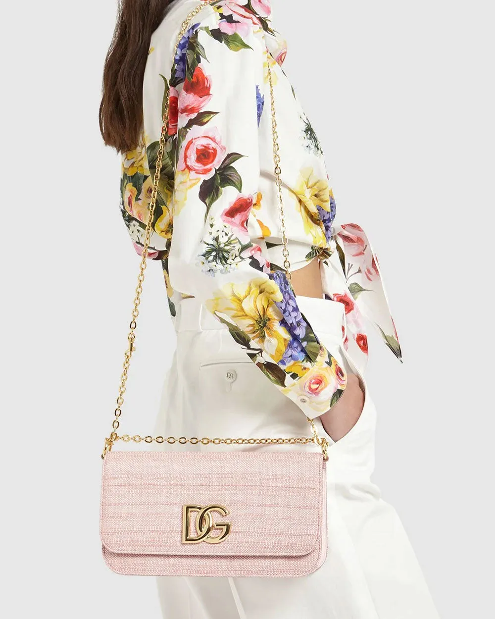Raffia Crossbody Bag in Rose