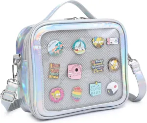 RAINBOW SMILE Ita Bag - Kawaii Crossbody Purse with Clear Shoulder Strap and Pin Display