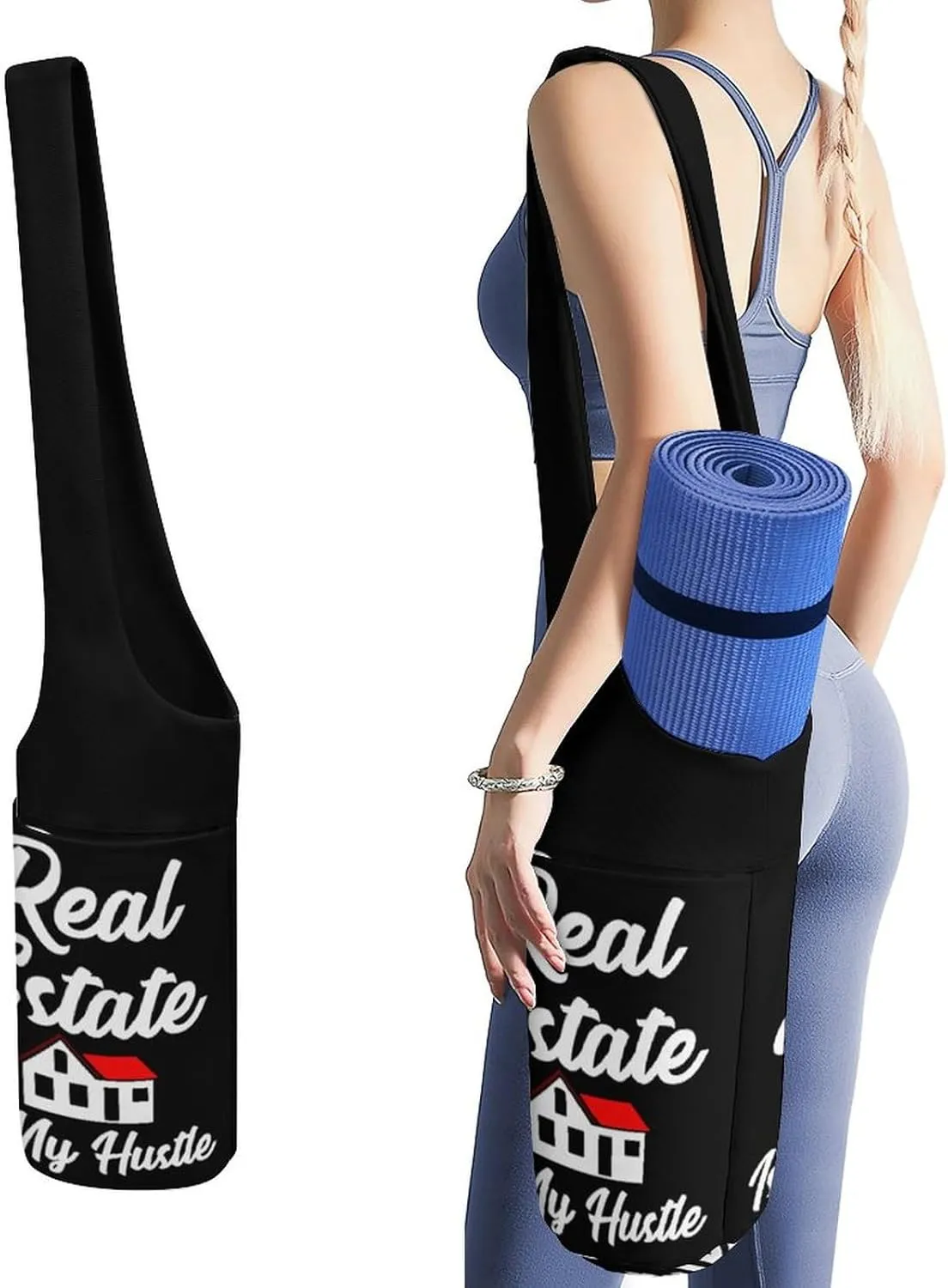 Real Estate Is My Hustle Lightweight Yoga Mat Bag with Pockets Portable Canvas Carrying Shoulder Bags for Women Men