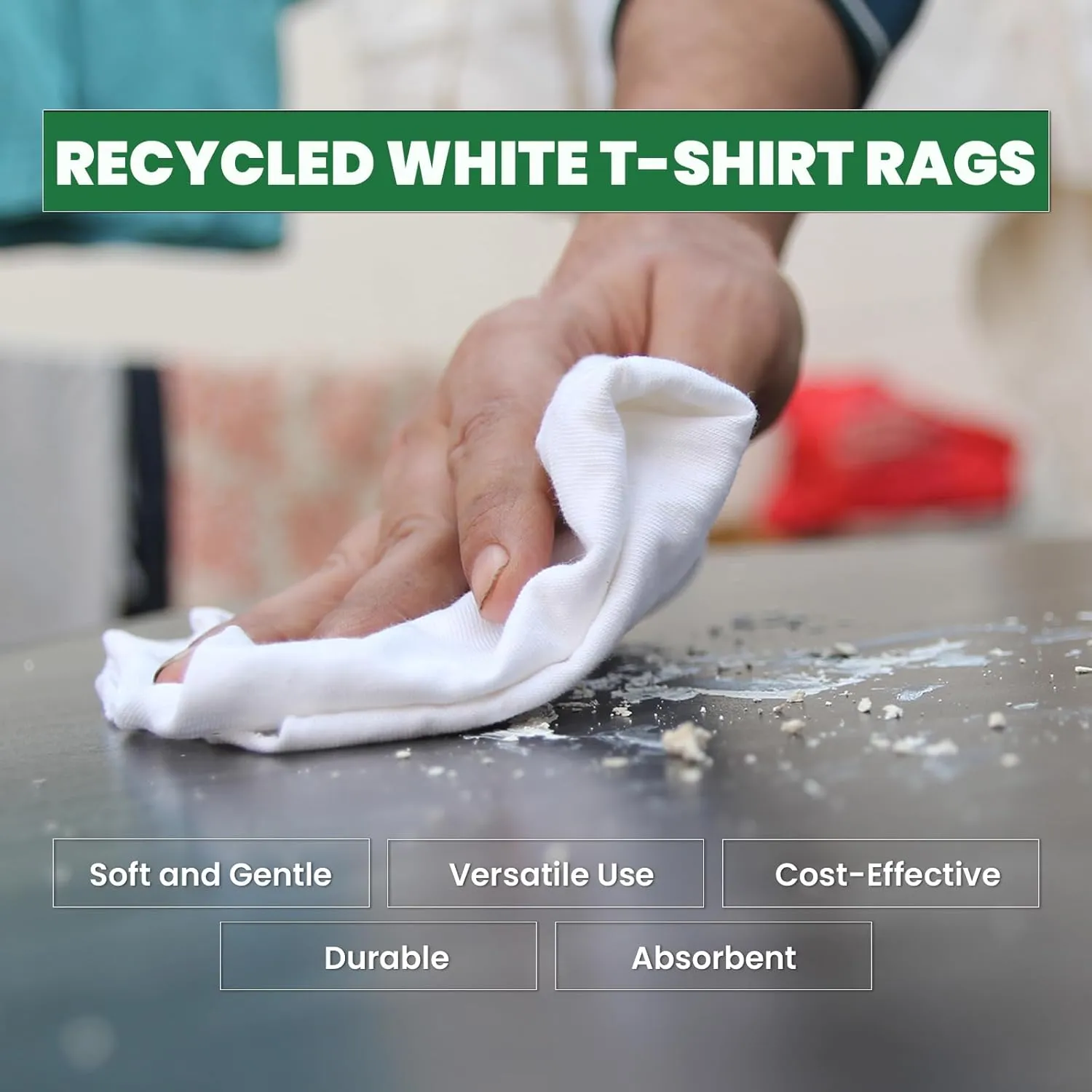 Recycled White Knit Cotton T-Shirt Rags in a Bag Low-Lint Cleaning Cloths for Household, Workshop, Industrial & Beyond-100% Washable, & Absorbent (600 lbs. Pallet 60x10 lbs. Bags)