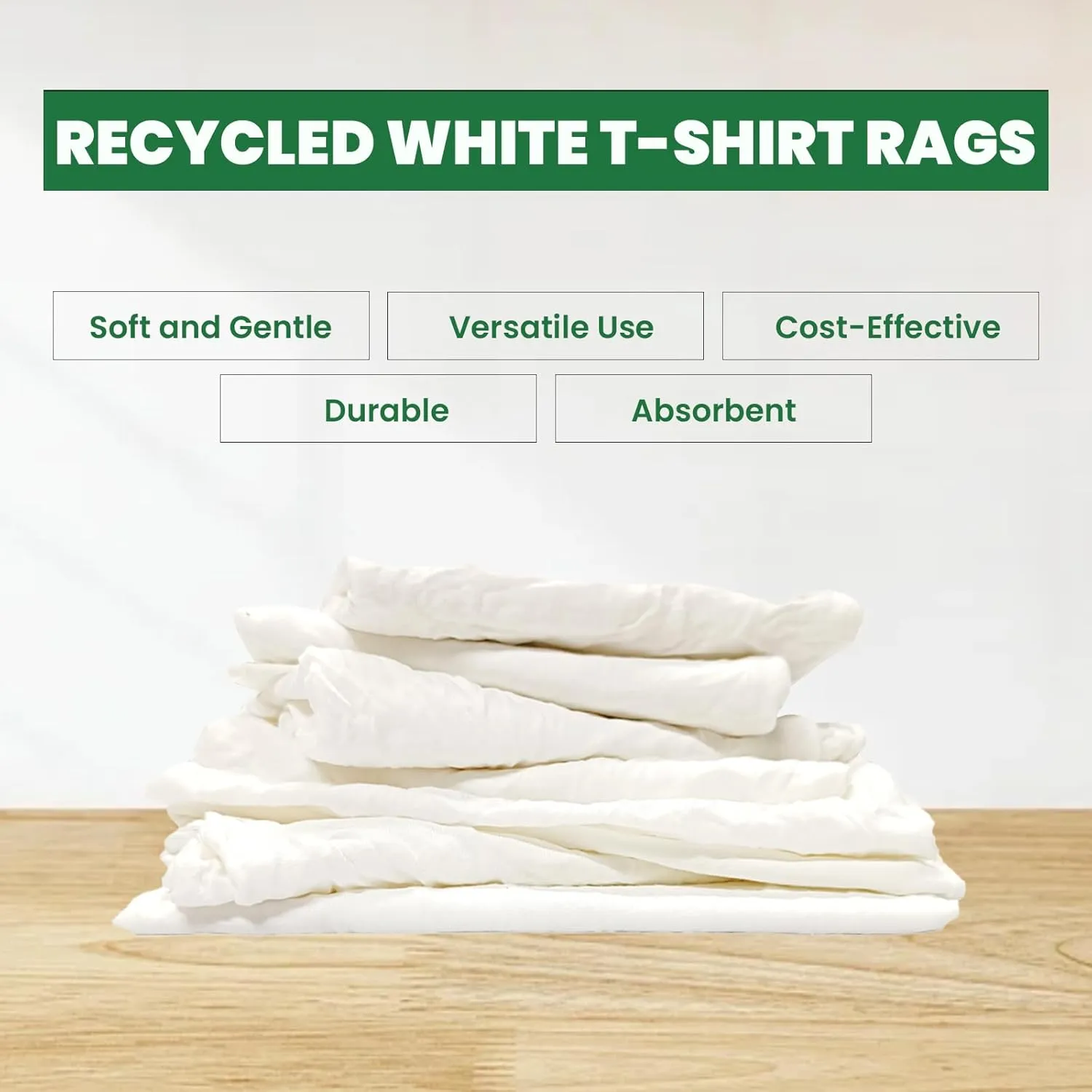 Recycled White Knit Cotton T-Shirt Rags in a Bag Low-Lint Cleaning Cloths for Household, Workshop, Industrial & Beyond-100% Washable, & Absorbent (600 lbs. Pallet 60x10 lbs. Bags)