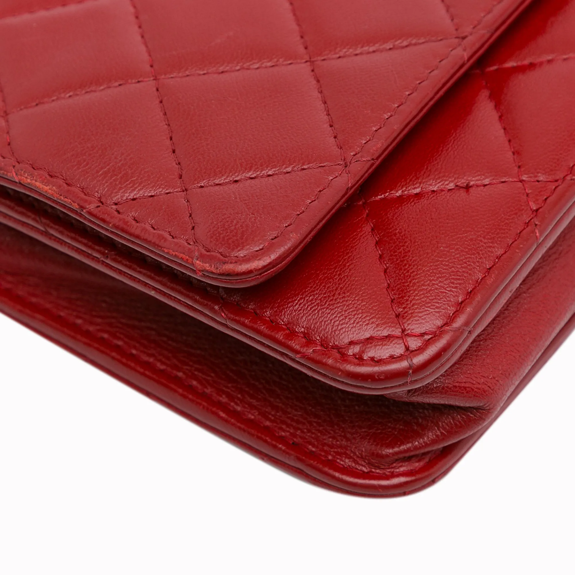 Red Chanel Classic Lambskin Wallet on Chain Crossbody Bag
