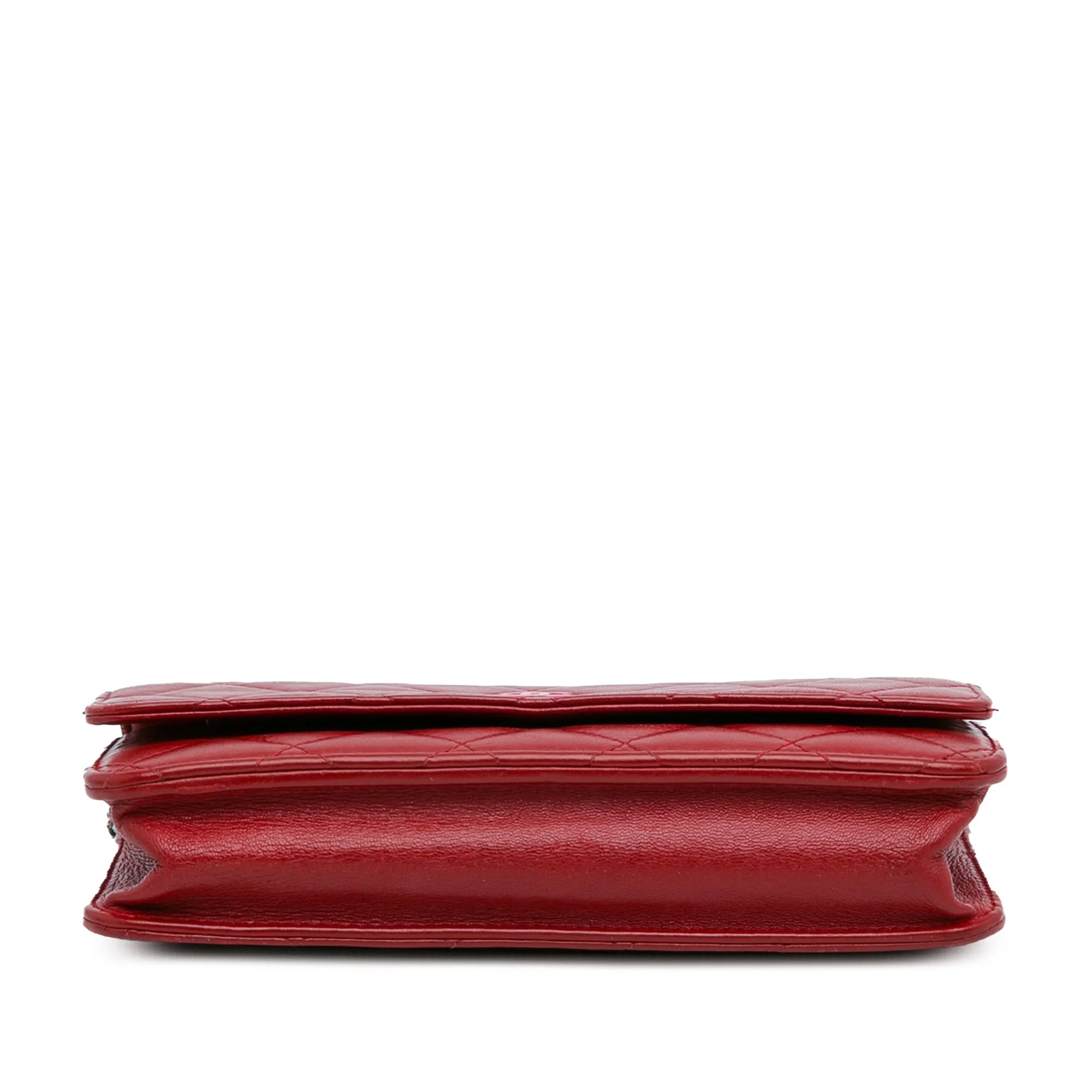 Red Chanel Classic Lambskin Wallet on Chain Crossbody Bag