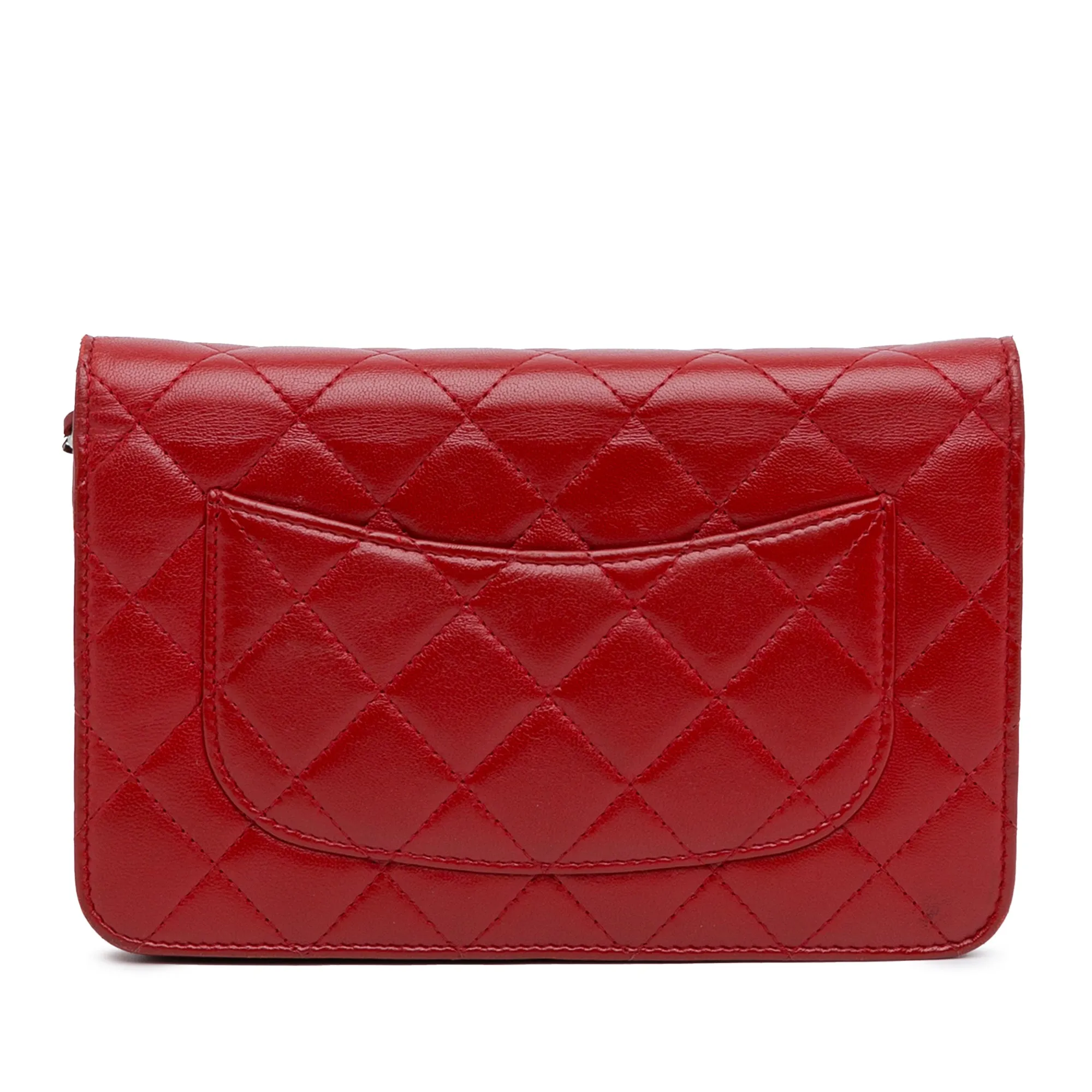 Red Chanel Classic Lambskin Wallet on Chain Crossbody Bag