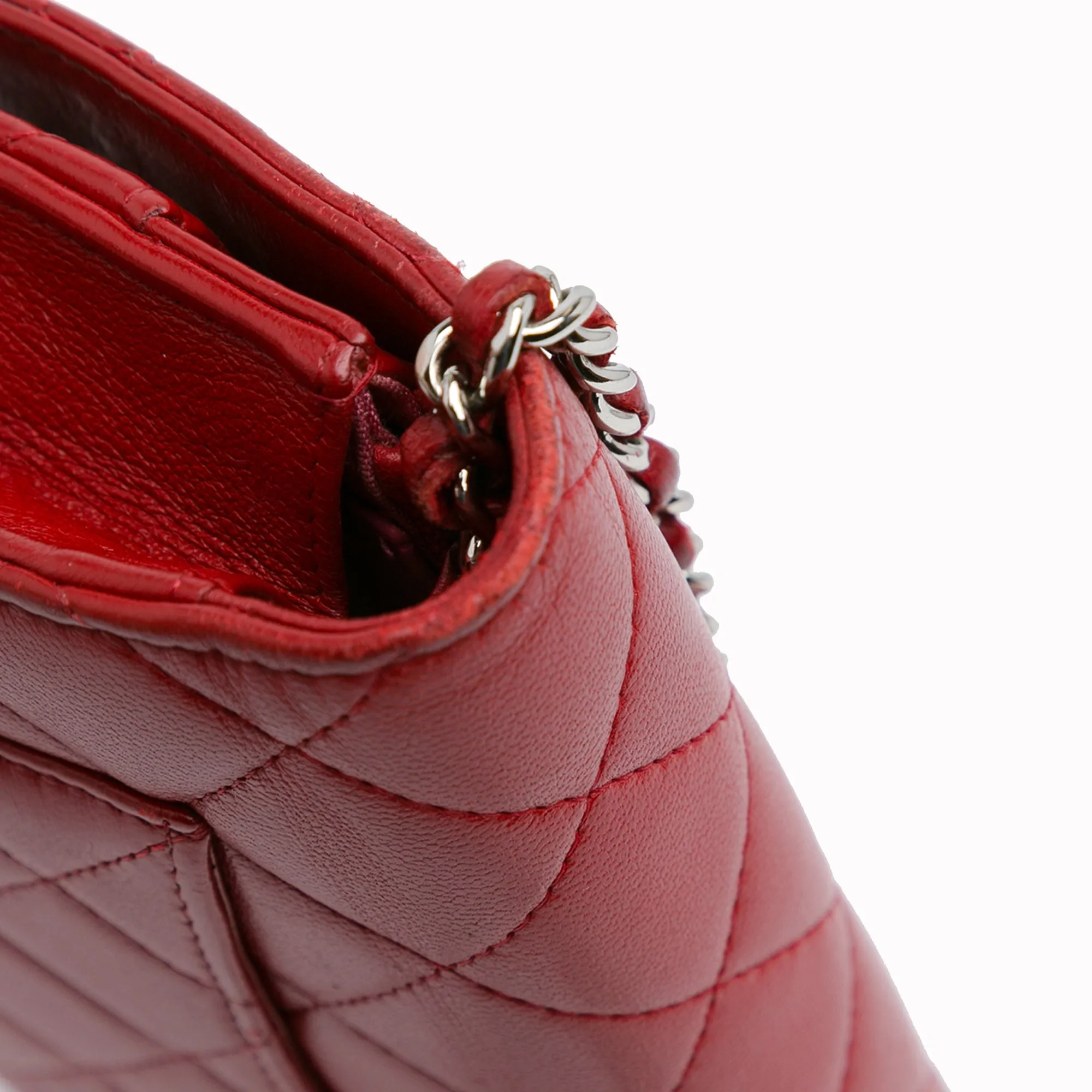 Red Chanel Classic Lambskin Wallet on Chain Crossbody Bag