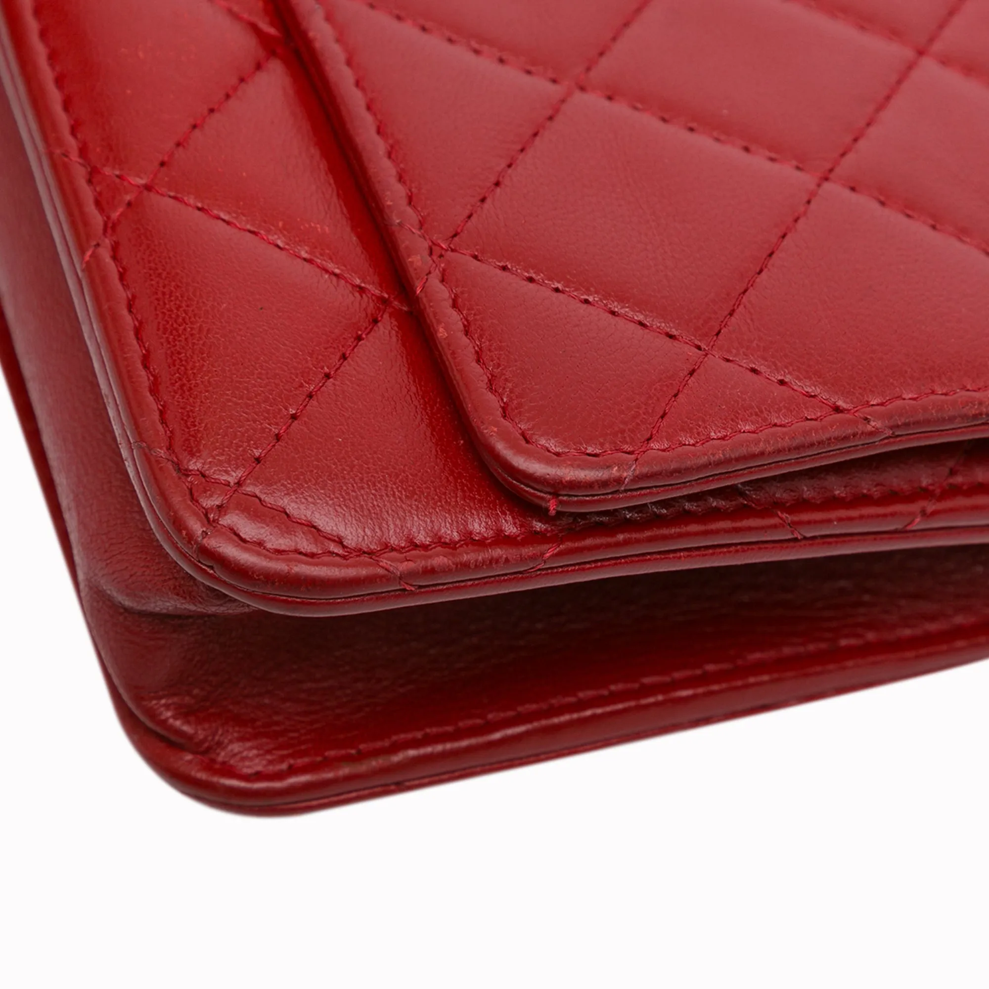 Red Chanel Classic Lambskin Wallet on Chain Crossbody Bag