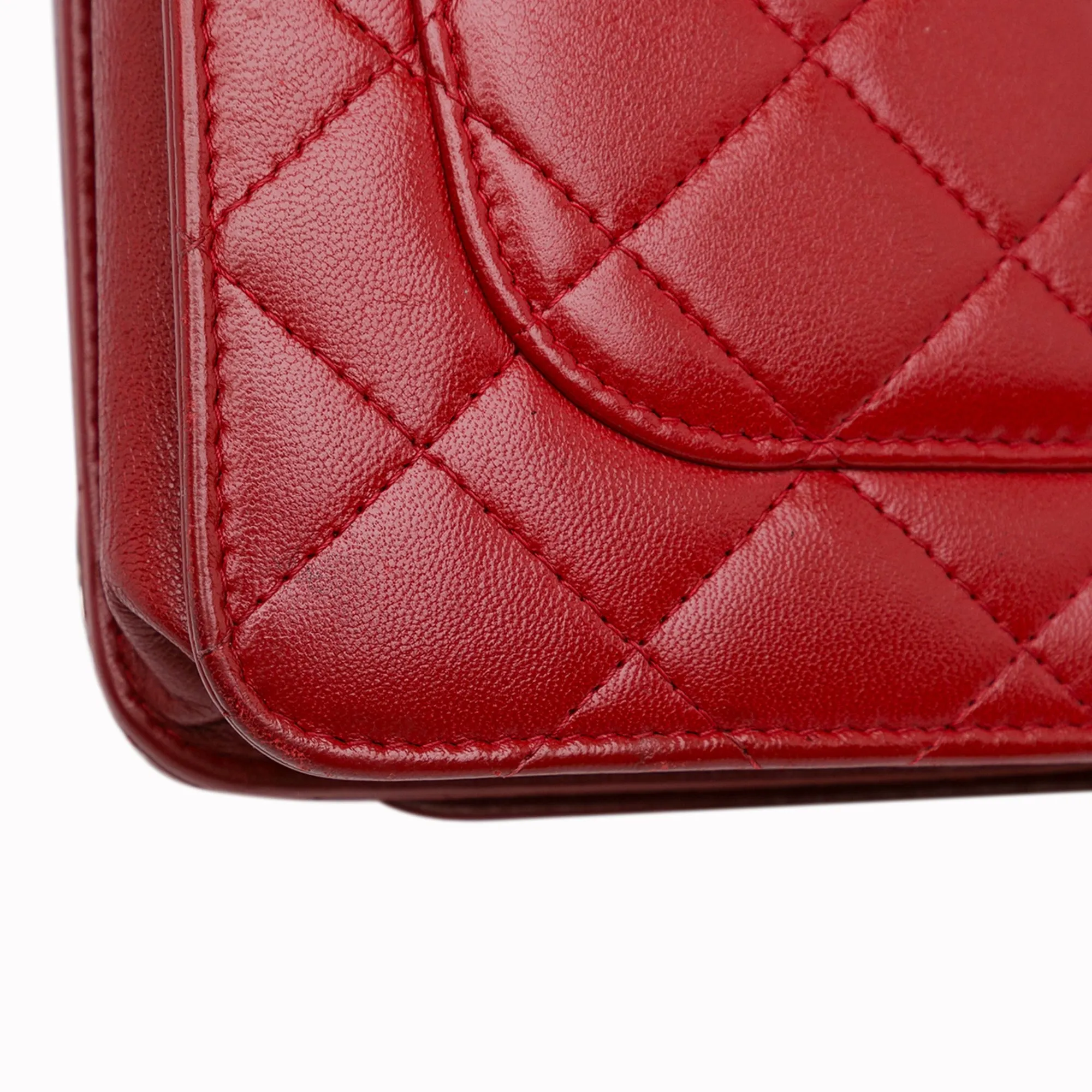 Red Chanel Classic Lambskin Wallet on Chain Crossbody Bag