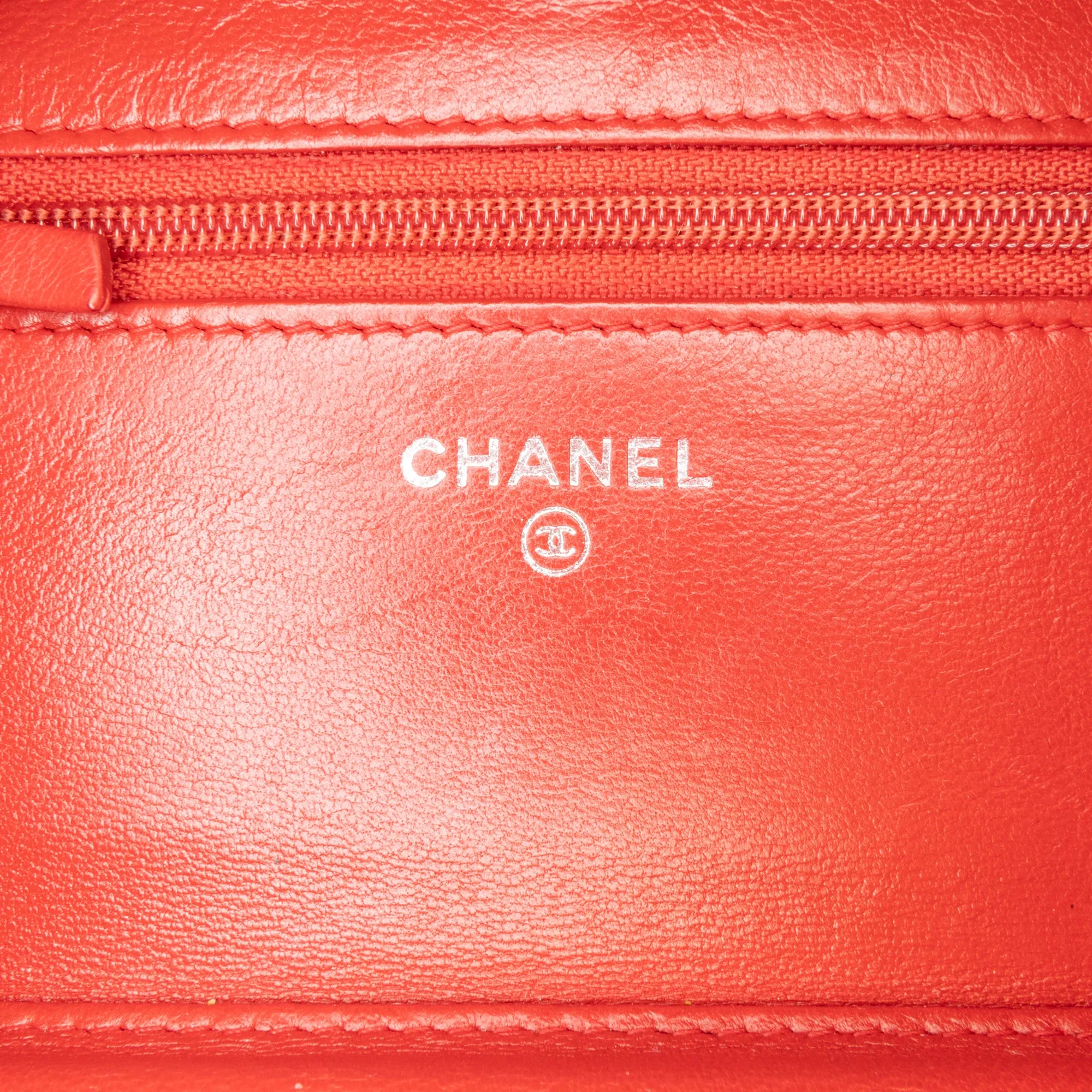 Red Chanel Classic Lambskin Wallet on Chain Crossbody Bag