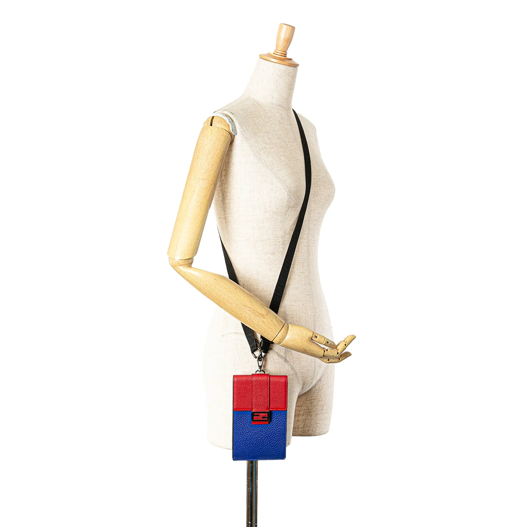 Red Fendi Bicolor Leather Phone Holder Crossbody