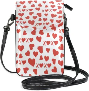Red Romance Love Hearts Crossbody Phone Purse Small Mini shoulder Bag Cell Phone Pouch Leather Wallet Best Gift for Valentines Day,Anniversary,Birthdays