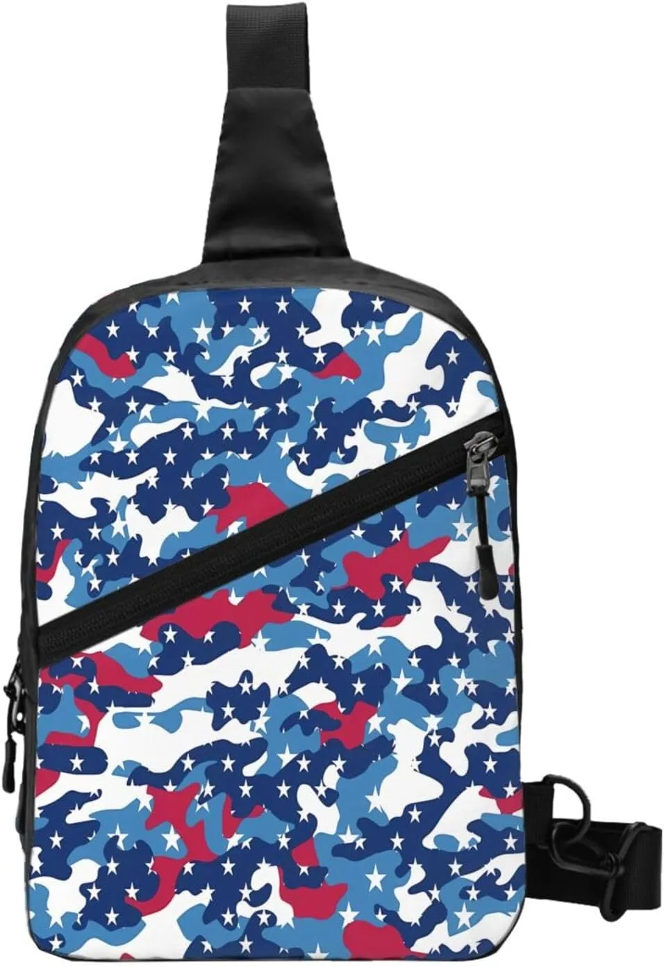 Red White Blue Camouflage American Flag Camo Star Portable Sling Bags Packable Crossbody Bag Foldable Sport Daypack Reusable Shoulder Backpack Diagonally Chest Bag for Workout Travel