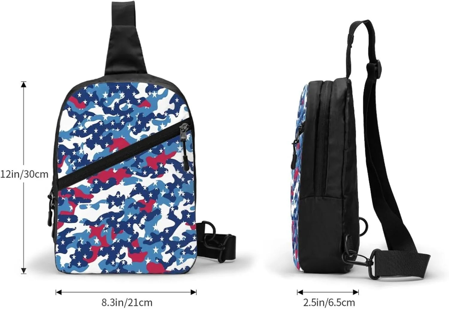 Red White Blue Camouflage American Flag Camo Star Portable Sling Bags Packable Crossbody Bag Foldable Sport Daypack Reusable Shoulder Backpack Diagonally Chest Bag for Workout Travel