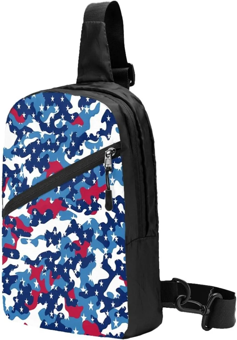Red White Blue Camouflage American Flag Camo Star Portable Sling Bags Packable Crossbody Bag Foldable Sport Daypack Reusable Shoulder Backpack Diagonally Chest Bag for Workout Travel