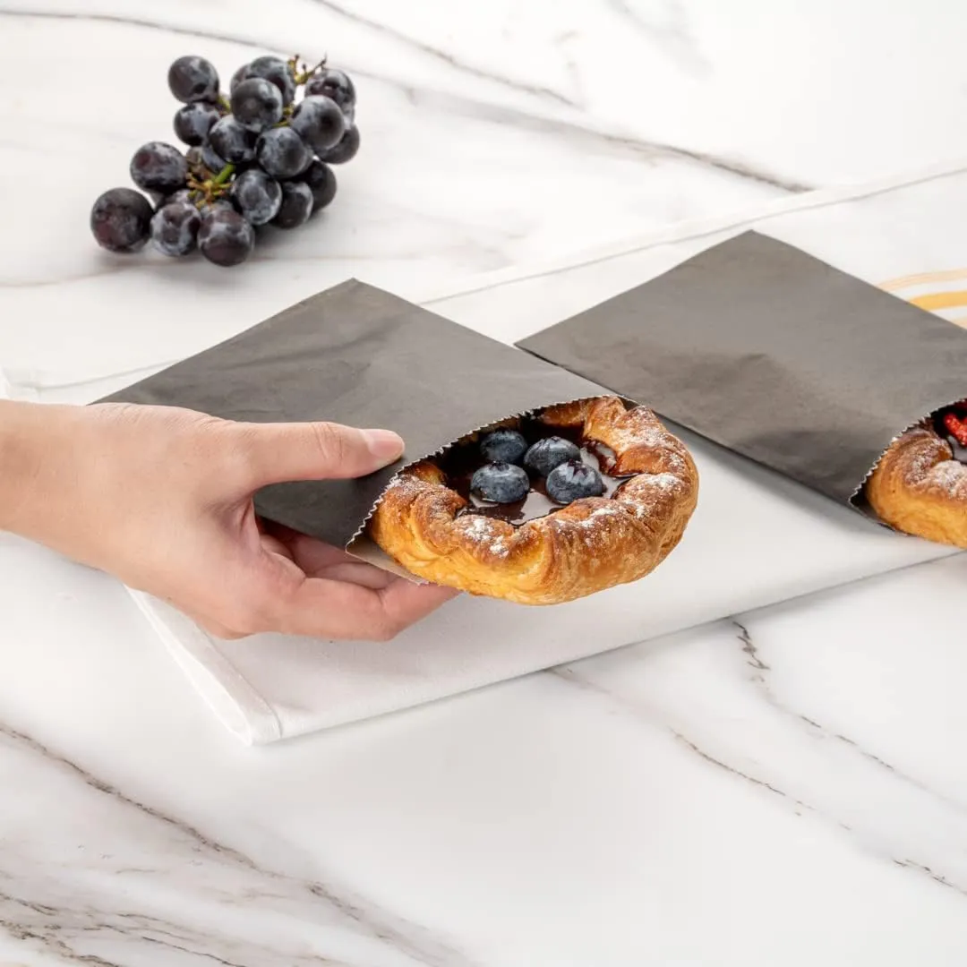 Restaurantware Bag Tek 7 x 5 Inch Sandwich Bags 100 Greaseproof Bakery Bags - Microwavable Disposable Black Paper Lunch Bags For Cookes Sandwiches Candies Fries And Bread