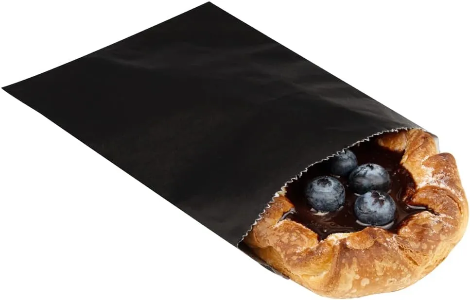Restaurantware Bag Tek 7 x 5 Inch Sandwich Bags 100 Greaseproof Bakery Bags - Microwavable Disposable Black Paper Lunch Bags For Cookes Sandwiches Candies Fries And Bread